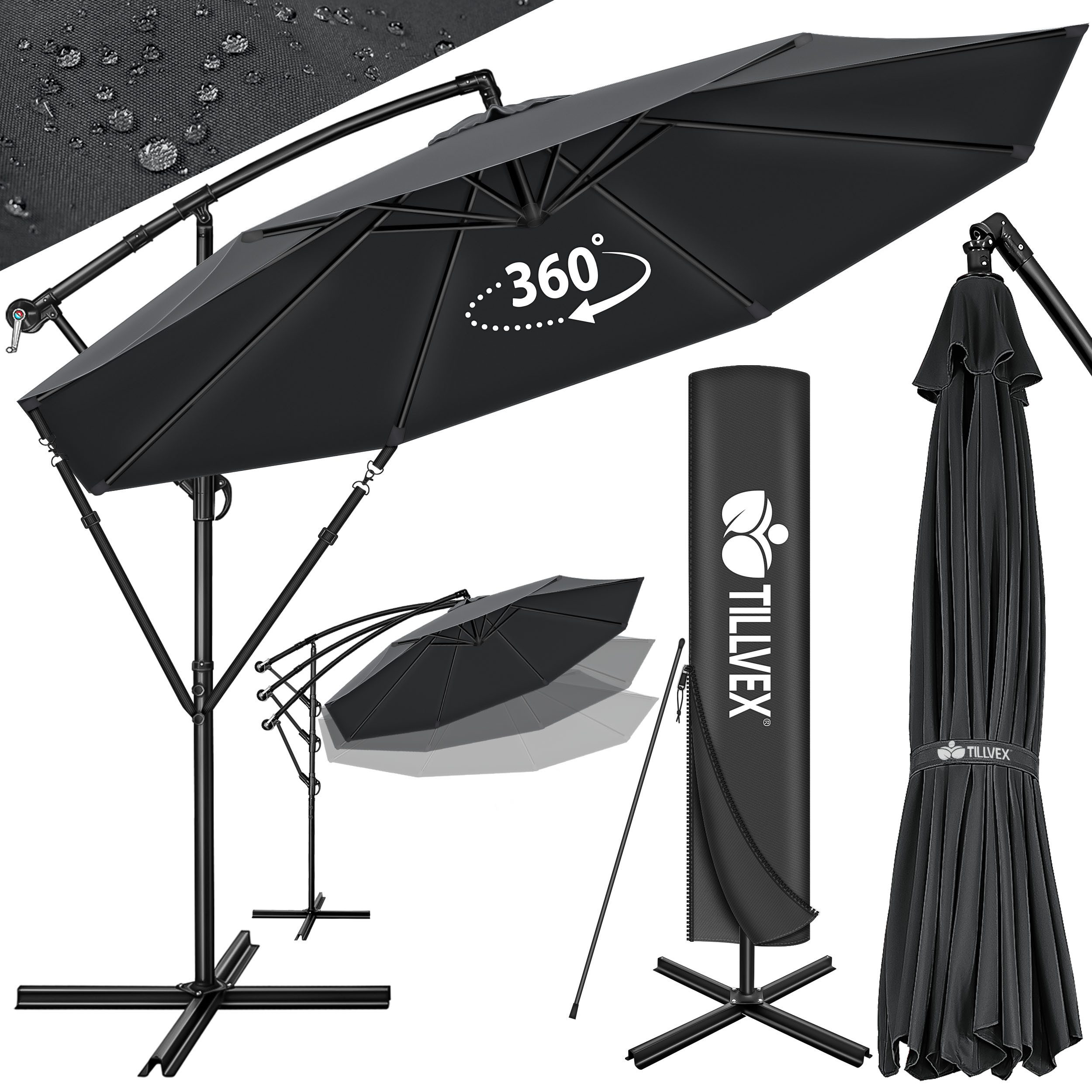 tillvex Sonnenschirm 300 cm Kurbel Ampelschirm günstig online kaufen