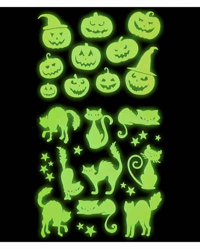 Horror-Shop Hängedekoration Glow in the Dark Halloween Sticker Kürbisse & Katz