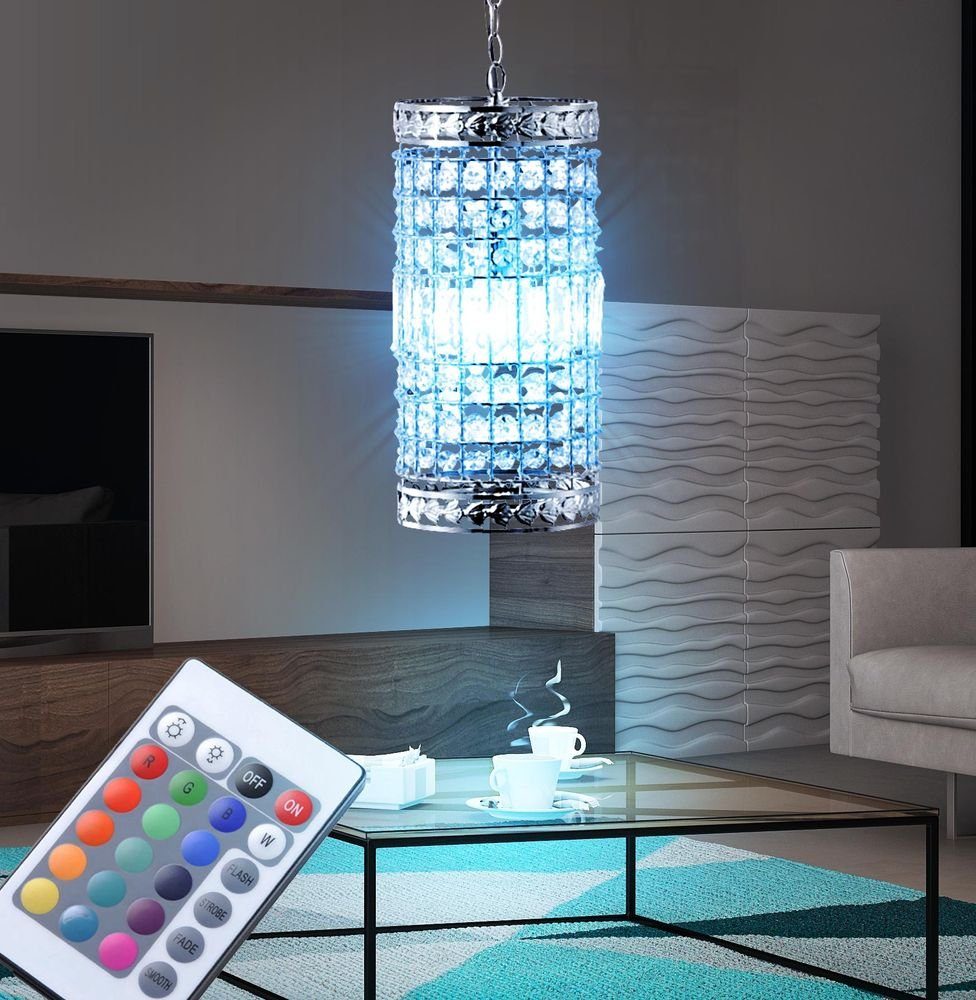 etc-shop LED Pendelleuchte, Leuchtmittel inklusive, Warmweiß, Farbwechsel, Pendellampe Hängelampe Kristallleuchte dimmbar Fernbedienung LED RGB