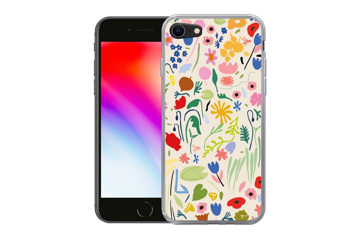 MuchoWow Handyhülle für Apple iPhone 7 Blumen - Muster - Pflanzen, Smartphone-Bumper, Print, Handy Schutzhülle Dünn