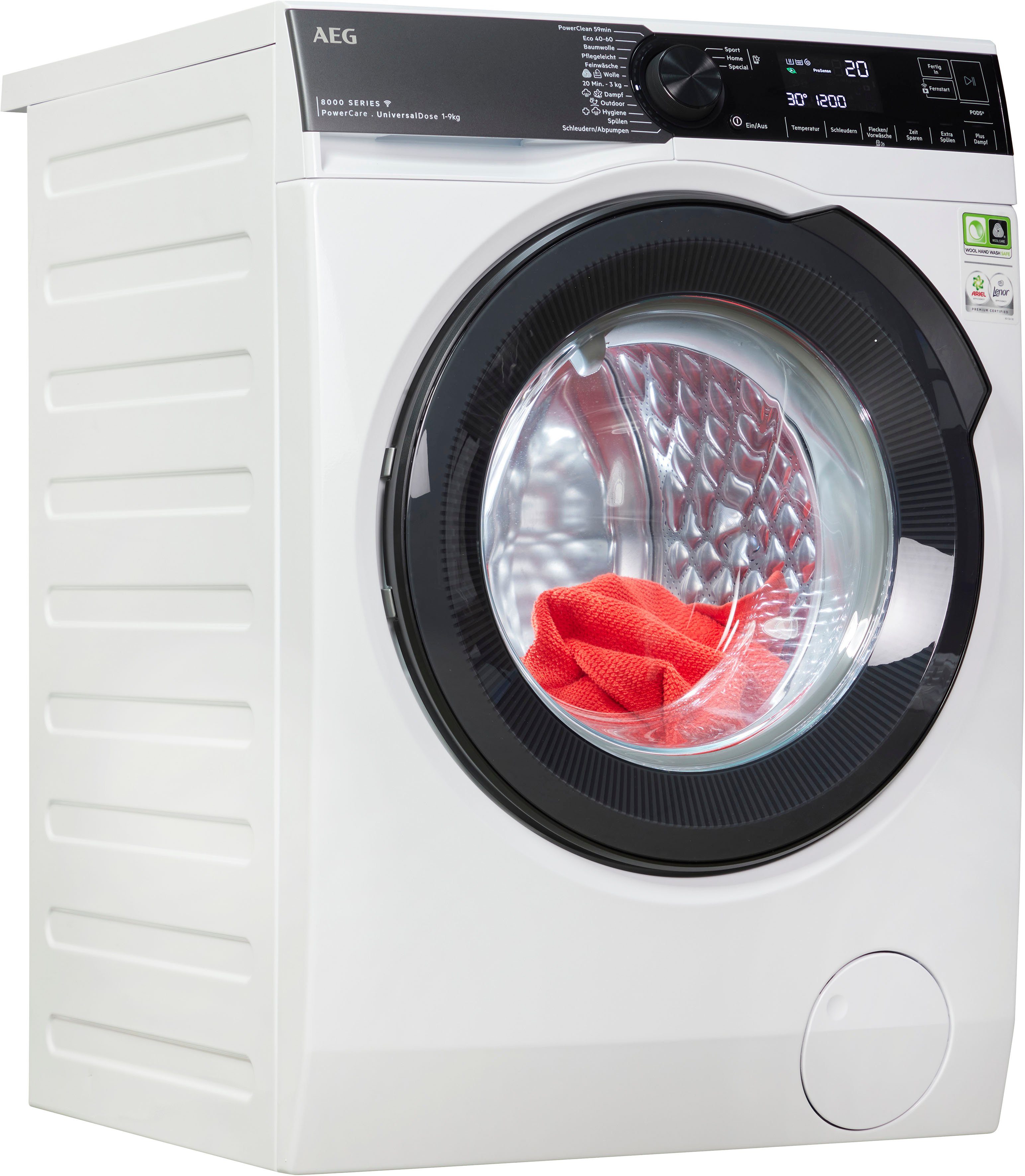 30 Waschmaschine bei 8000 & LR8E75490, - Min. U/min, 9 1400 Wifi °C kg, PowerCare nur Fleckenentfernung in 59 PowerClean AEG