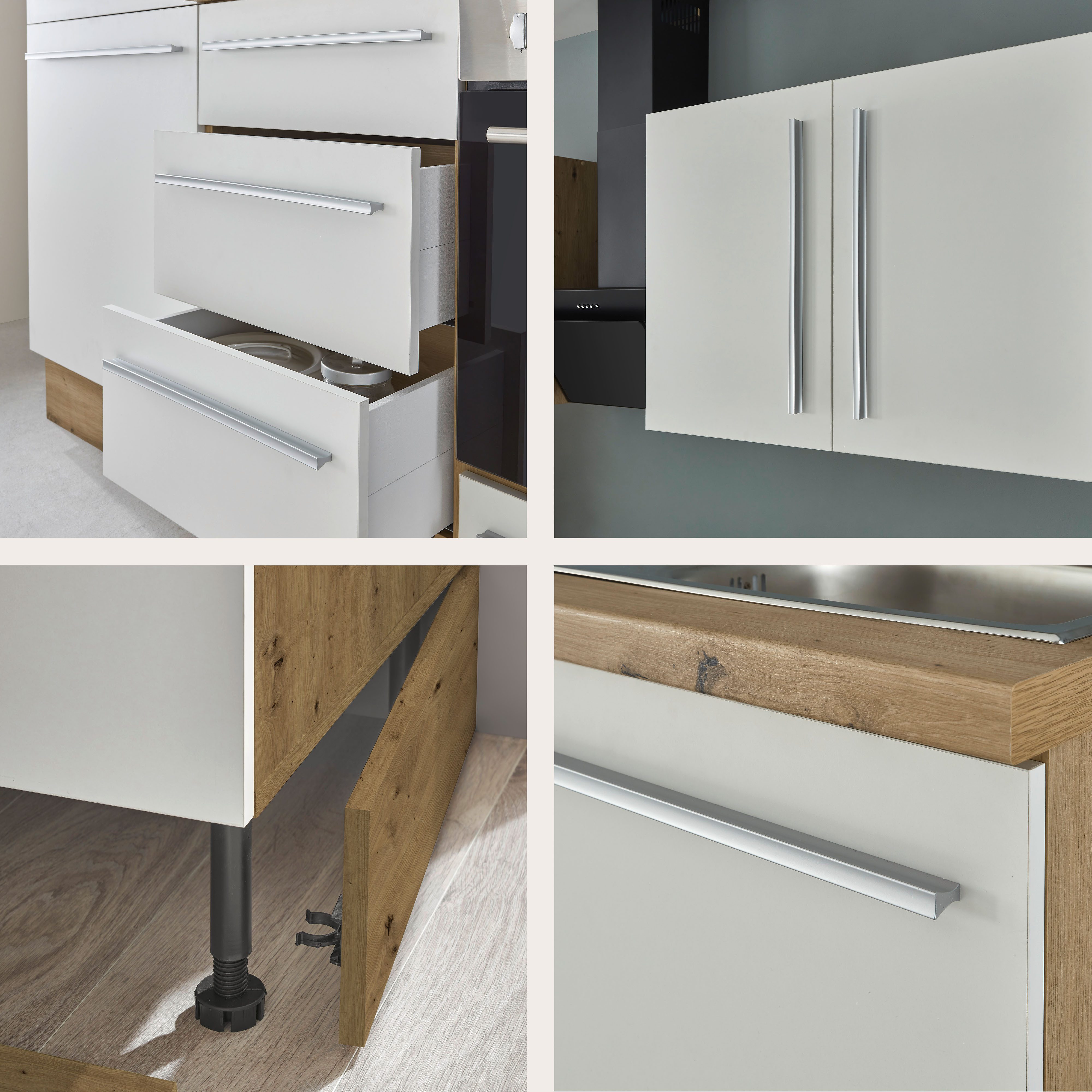 KOCHSTATION Küchenzeile KS-Florida mit 38mm starker Arbeitsplatte, Breite 210 cm, wahlweise mit E-Geräten, Soft-Close-Funktion