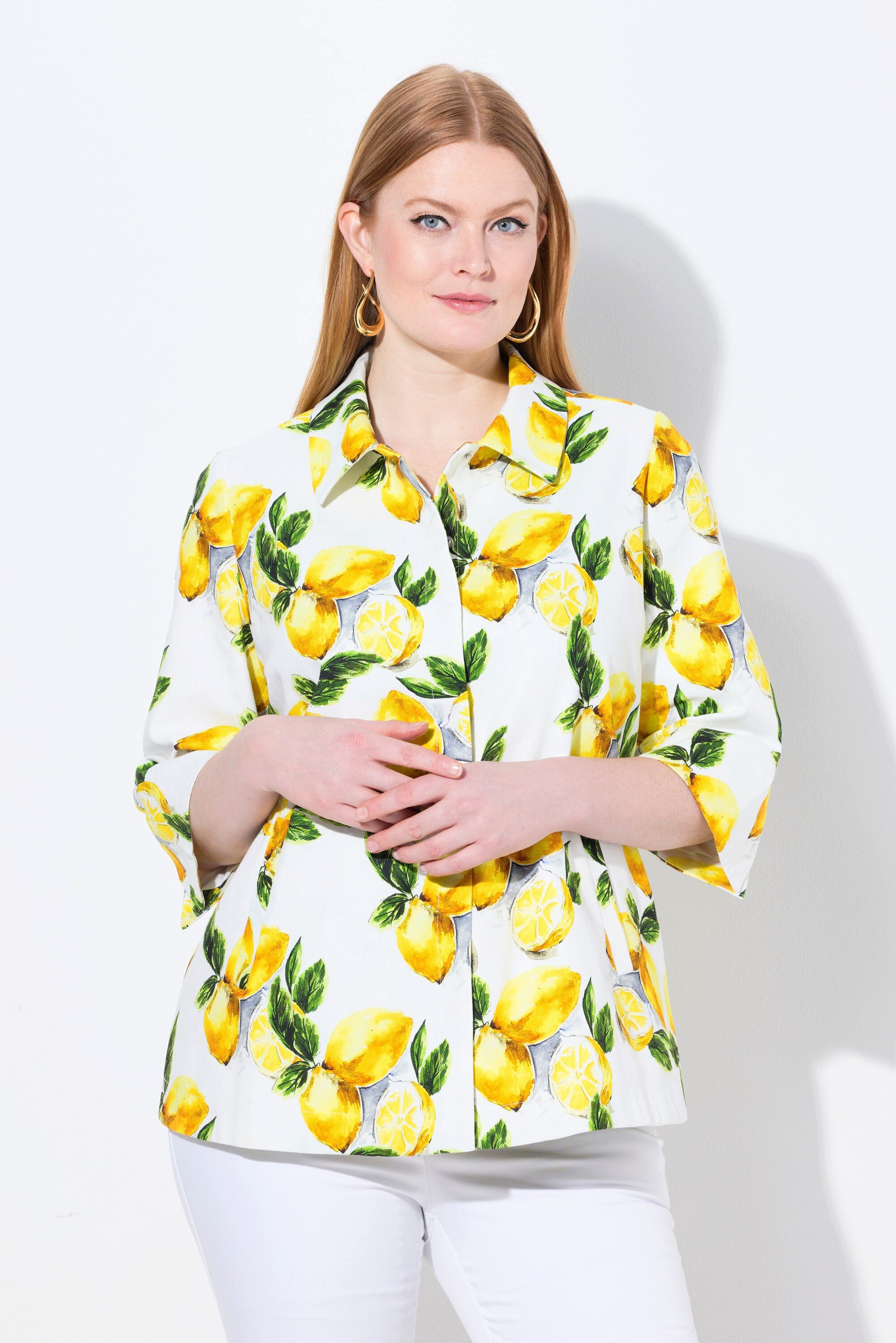 Ulla Popken Sommerjacke Jacke Zitronen A-Linie Hemdkragen 3/4-Arm