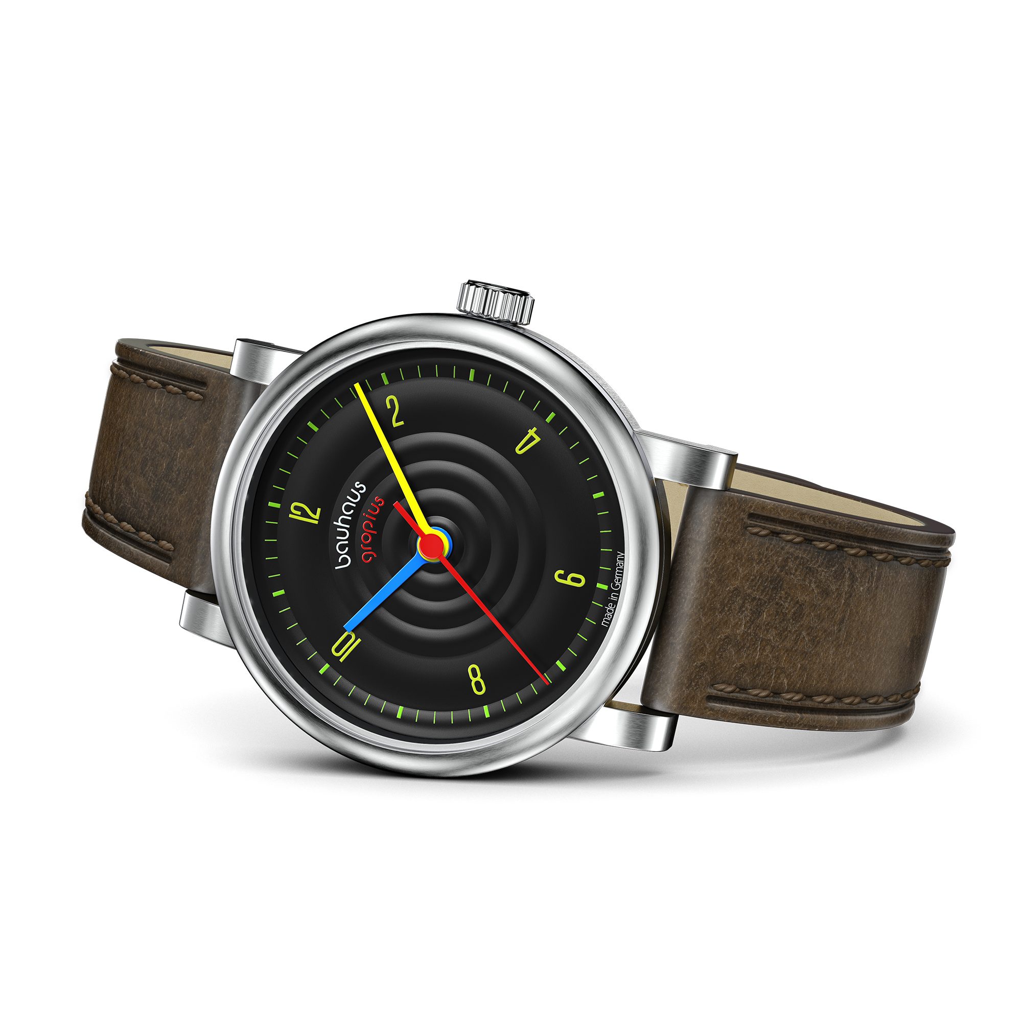 Walter Gropius Automatikuhr Made in Germany, Saphirglas, Sound of Bauhaus Automatik - WGA 802-07, Designeruhr, Lederarmband mit Easy-Release System, Edelstahlgehäuse