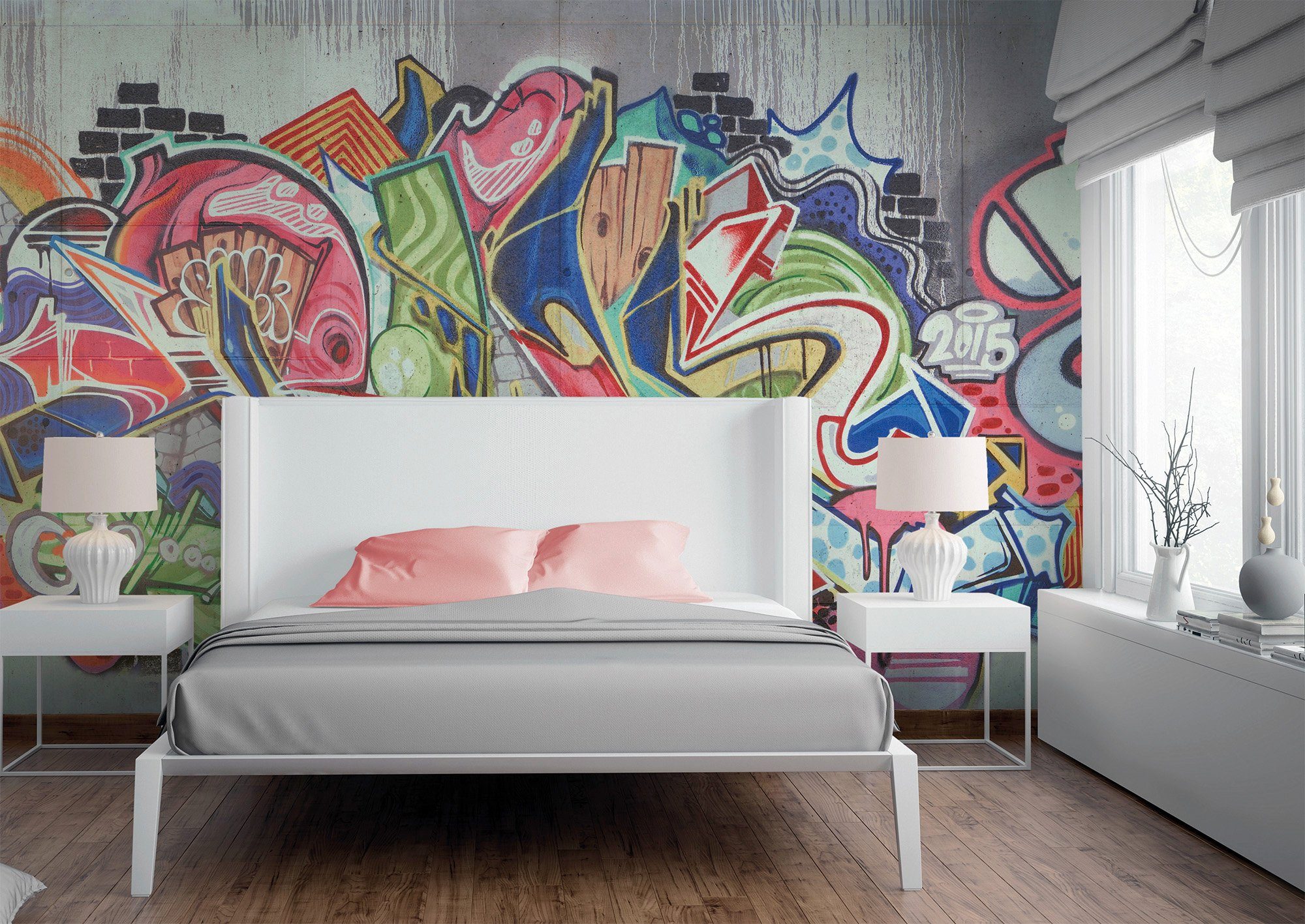 Schräge, (5 Wand, Vlies, Fototapete Graffiti, St), Decke living glatt, walls Designwalls
