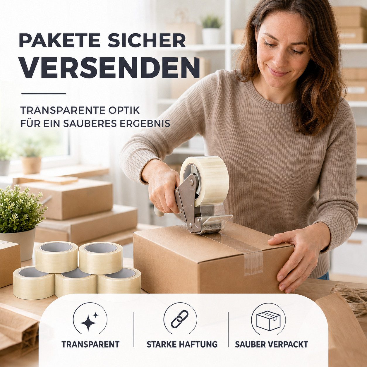 TK Gruppe Klebeband 6 Rollen transparentes Paketband, je 66 m, insgesamt 396 m (6-St., Set) – Bild 2 von 5