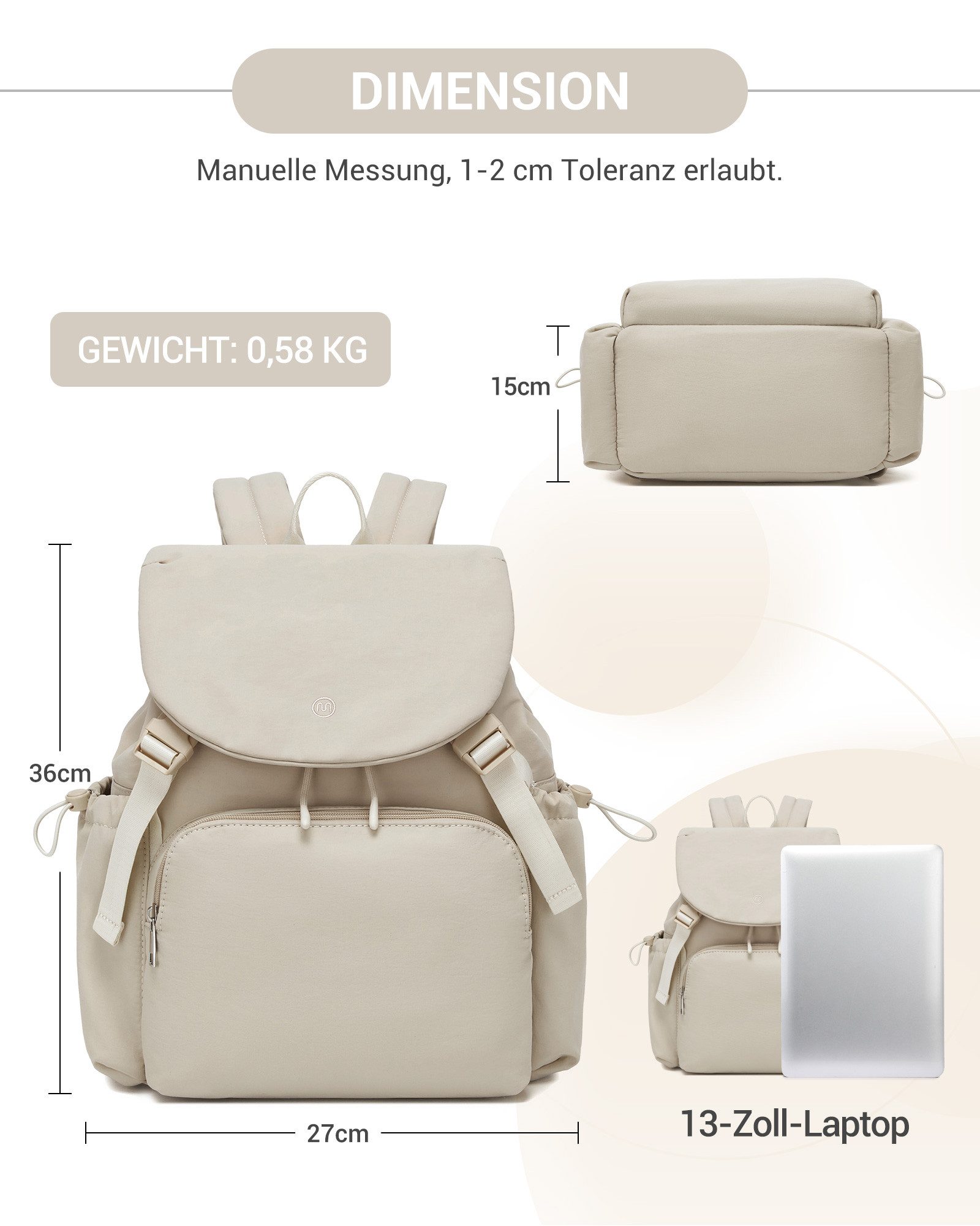 Miss Lulu Rucksack Leichter Rucksack Damen – Kompakter Cityrucksack mit 13" Laptopfach – Bild 2 von 5