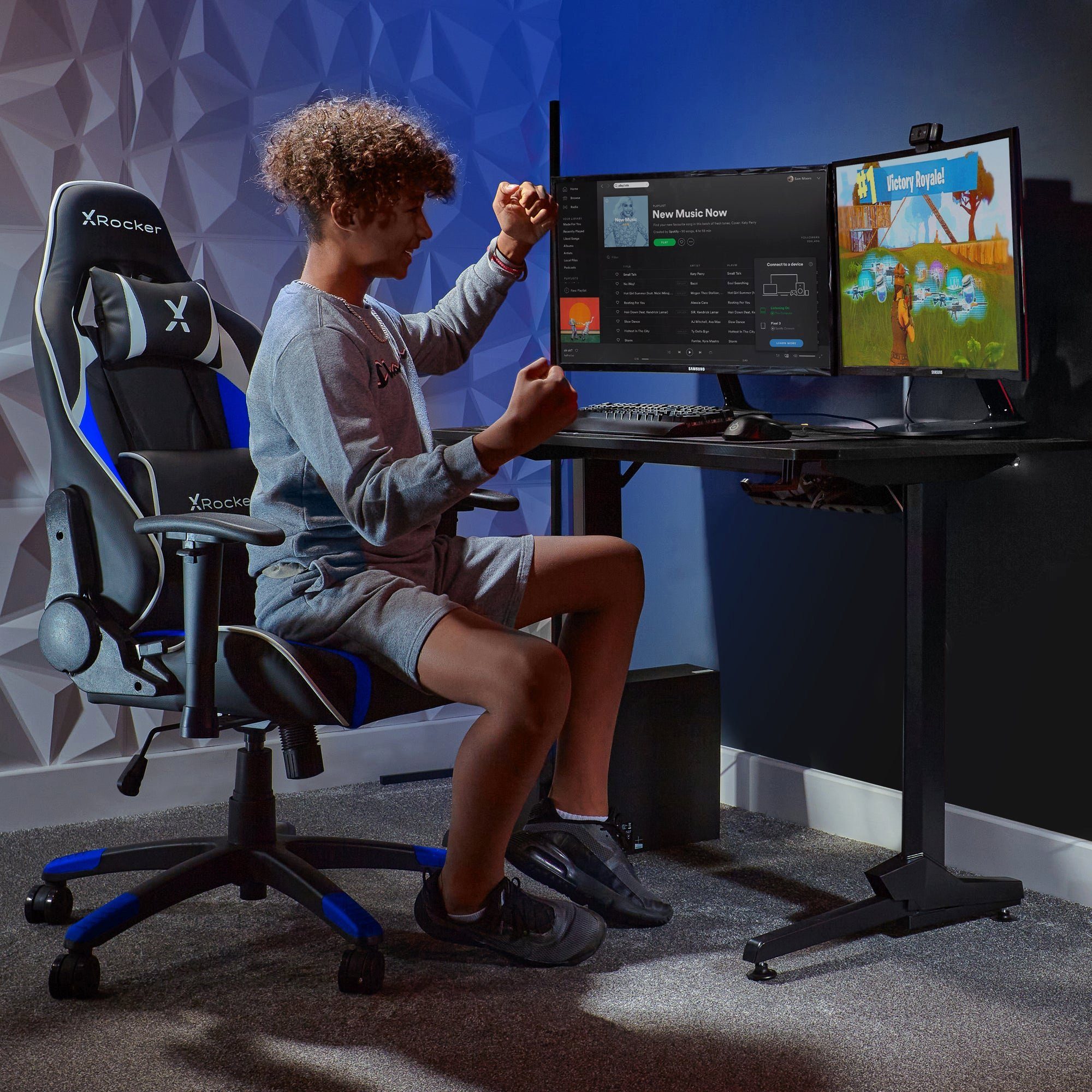 Gaming Kinder Gaming-Stuhl Agility & Compact Bürodrehstuhl X Blau Rocker eSports Teenager für