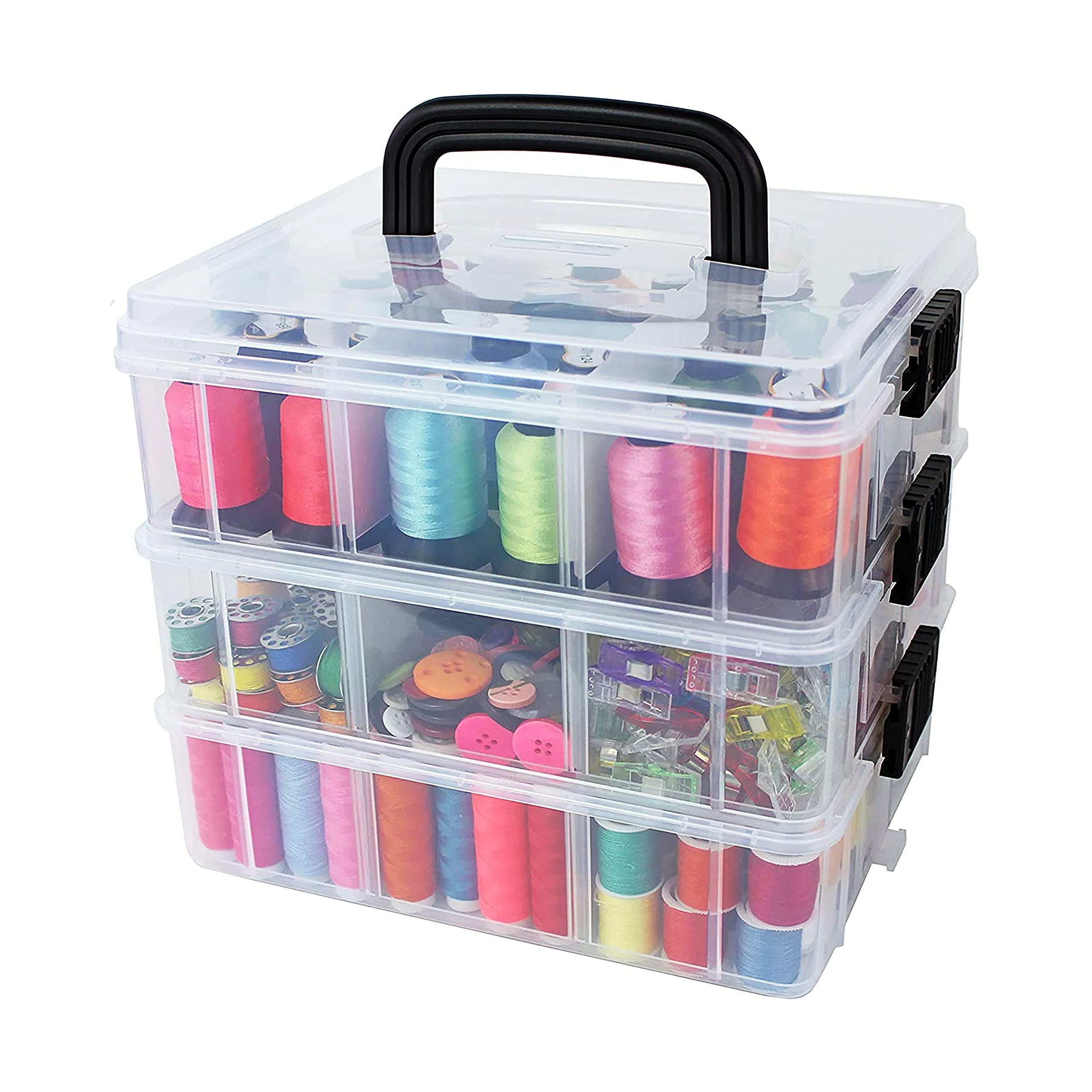 Bins & Things Stapelbox 18 Fächer Aufbewahrungsbox Transparent Deckel, Farblos 3-Tier, 18 Comprt Kunststoff