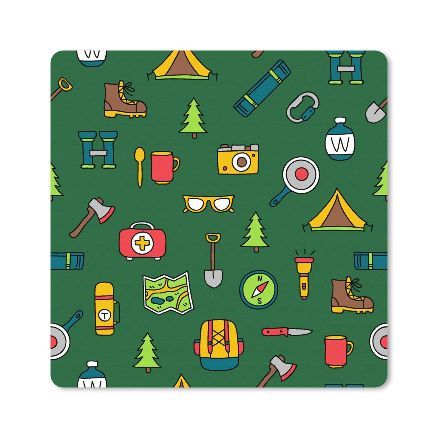 MuchoWow Gaming Mauspad Camping - Zelt - Axt - Rucksack (1-St), Mousepad mit Rutschfester Unterseite, Gaming, 40x40 cm, XXL, Großes