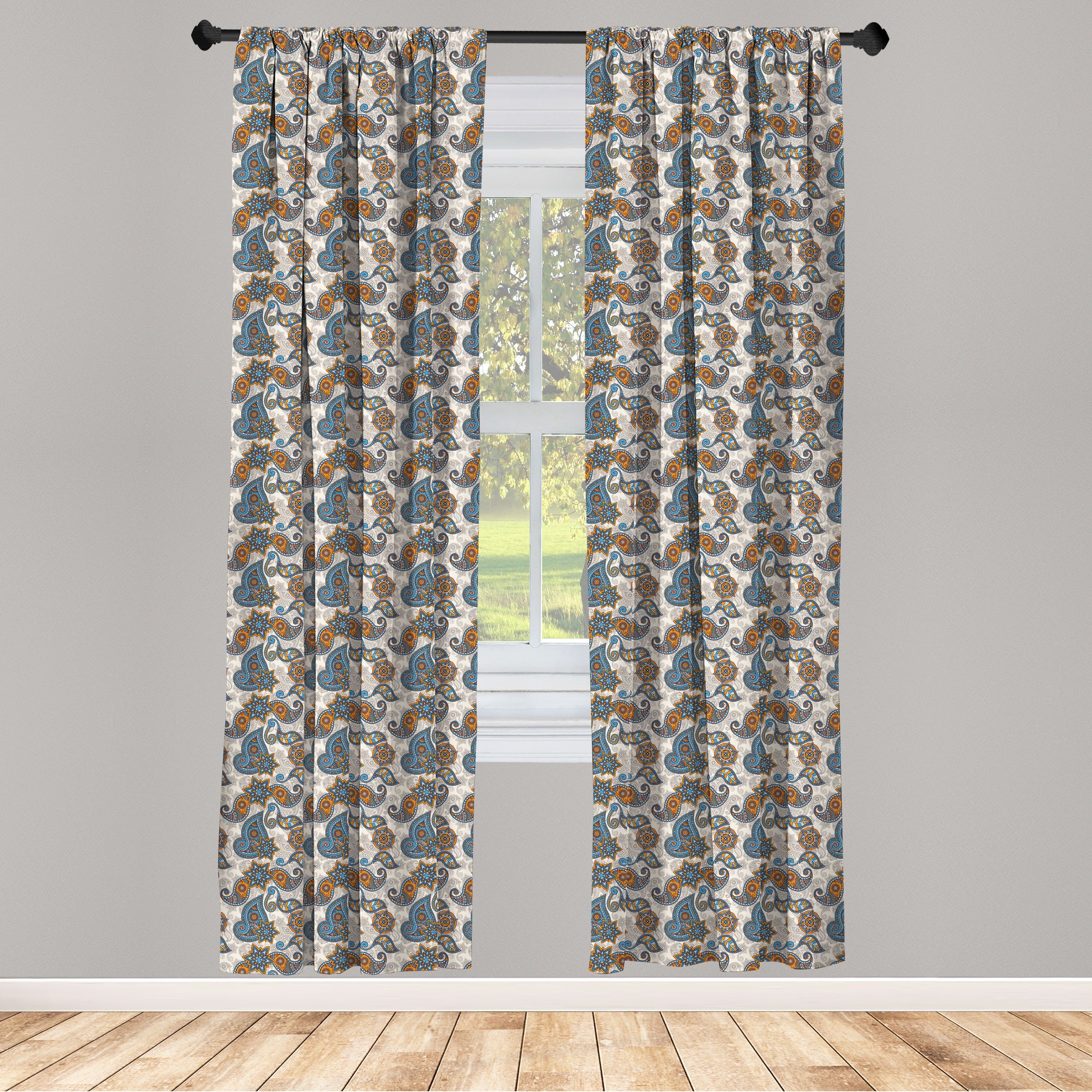 Gardine Vorhang für Wohnzimmer Schlafzimmer Dekor, Abakuhaus, Microfaser, Blumen Paisley | Fertiggardinen