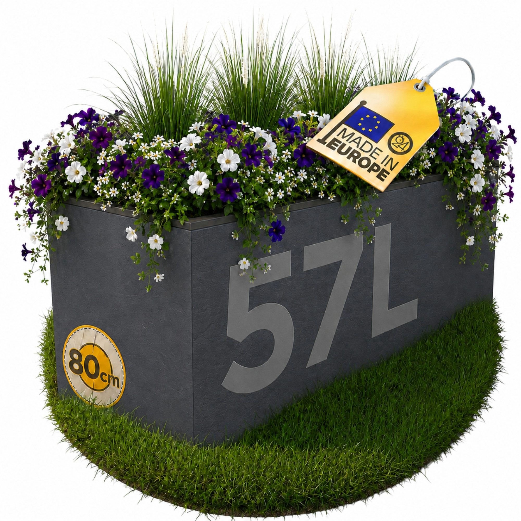 ONDIS24 Blumenkasten Vulkan 57L Gestein/Basalt Optik mit Wasserspeicher Pflanzenkasten, 79.5 x 29.5 x 29.5 (H) cm
