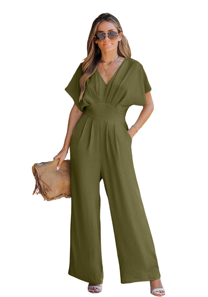 Cupshe Jumpsuit V-Ausschnitt Fledermausärmel weites Bein