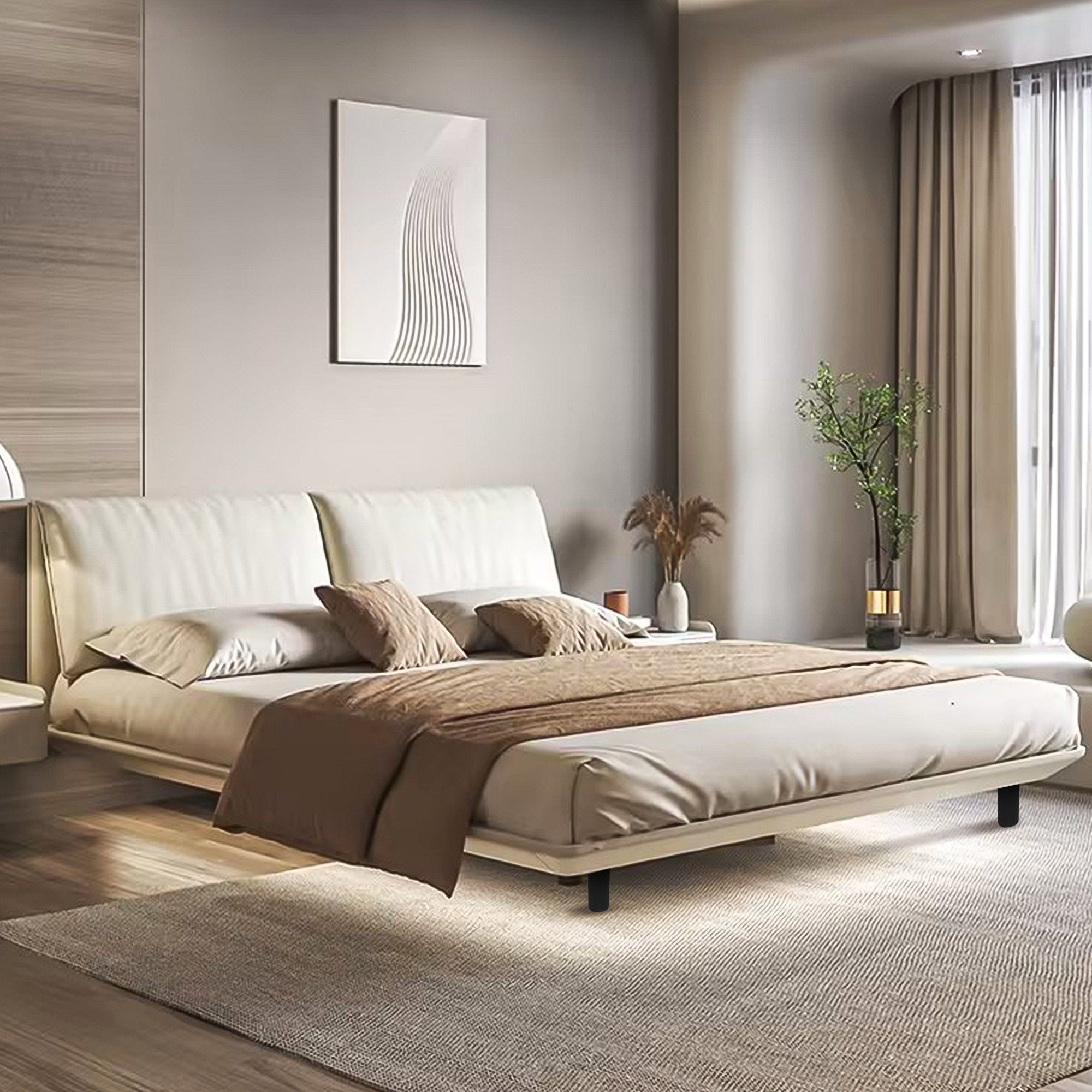 REDOM Polsterbett Doppelbett Holzbett Bett mit Lattenrost ohne Matratze,  inkl. LED-Beleuchtung, Bezug aus Kunstleder