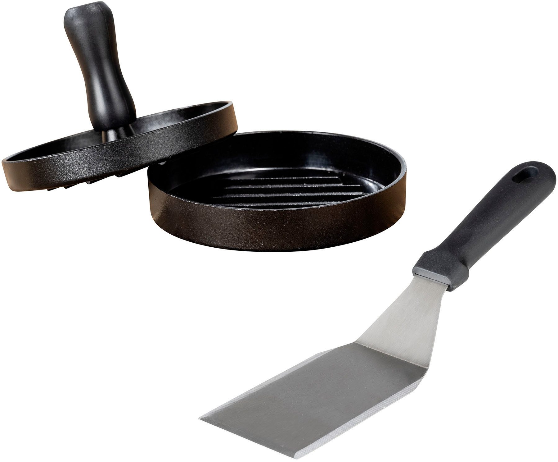 WENKO Burgerpresse Burger-Set (2 St), Aluminium, Edelstahl, Hamburgerpresse & Plancha Spachtel, Grillzubehör, rostfreier Edelstahl