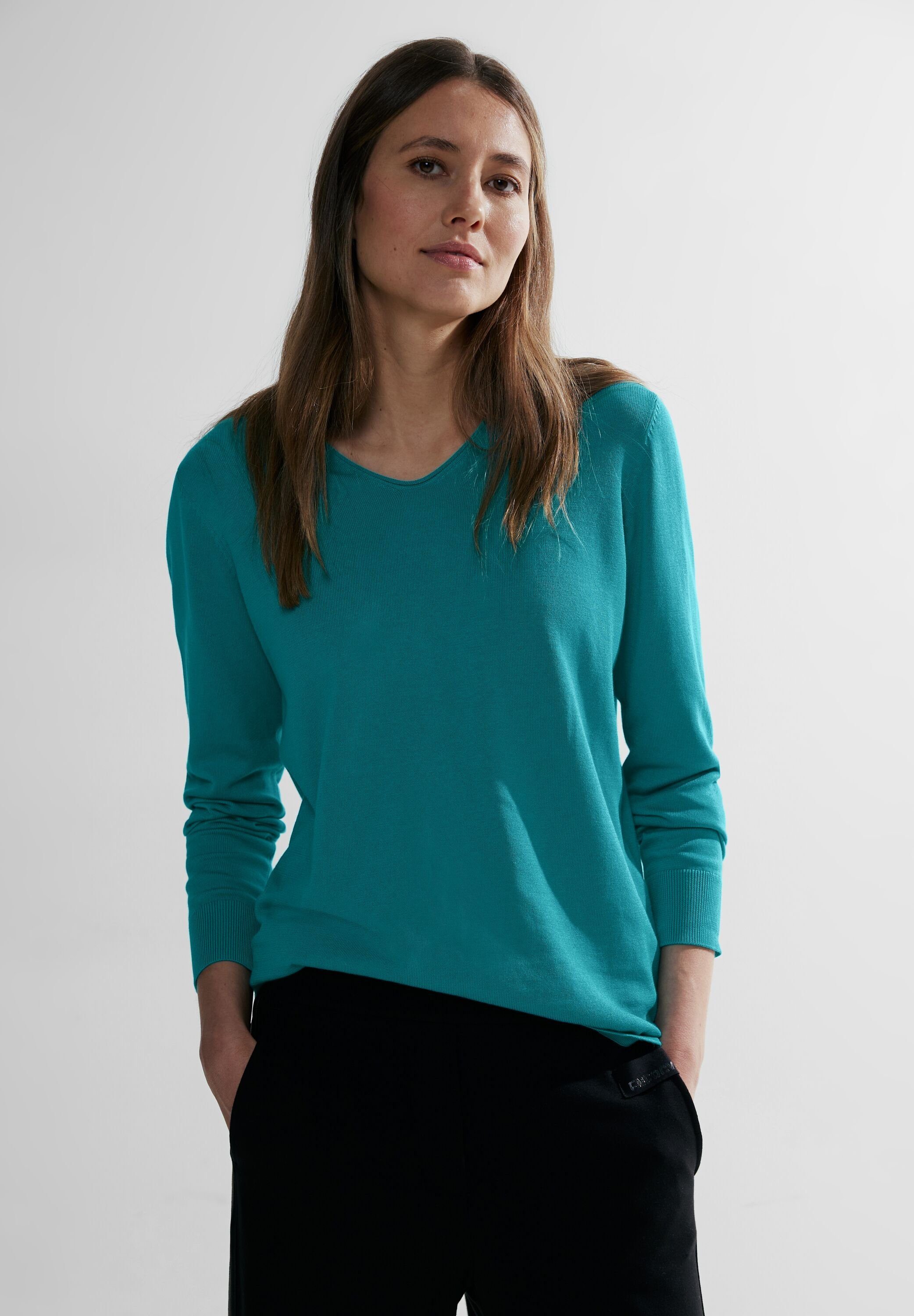 Cecil V-Ausschnitt-Pullover mit aqua V-Ausschnitt frosted blue