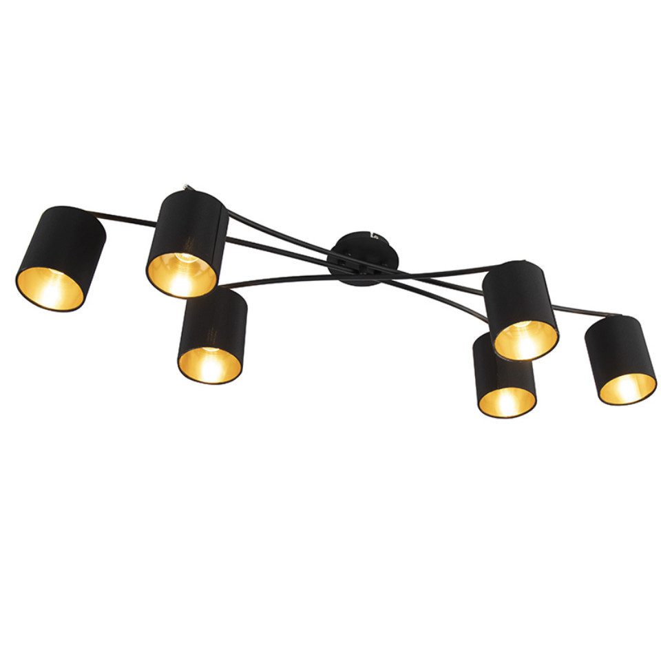 Qazqa LED Aufbaustrahler Lofty, ohne Leuchtmittel, E14, Schwarz, Modern, Stahl, 6-flammig