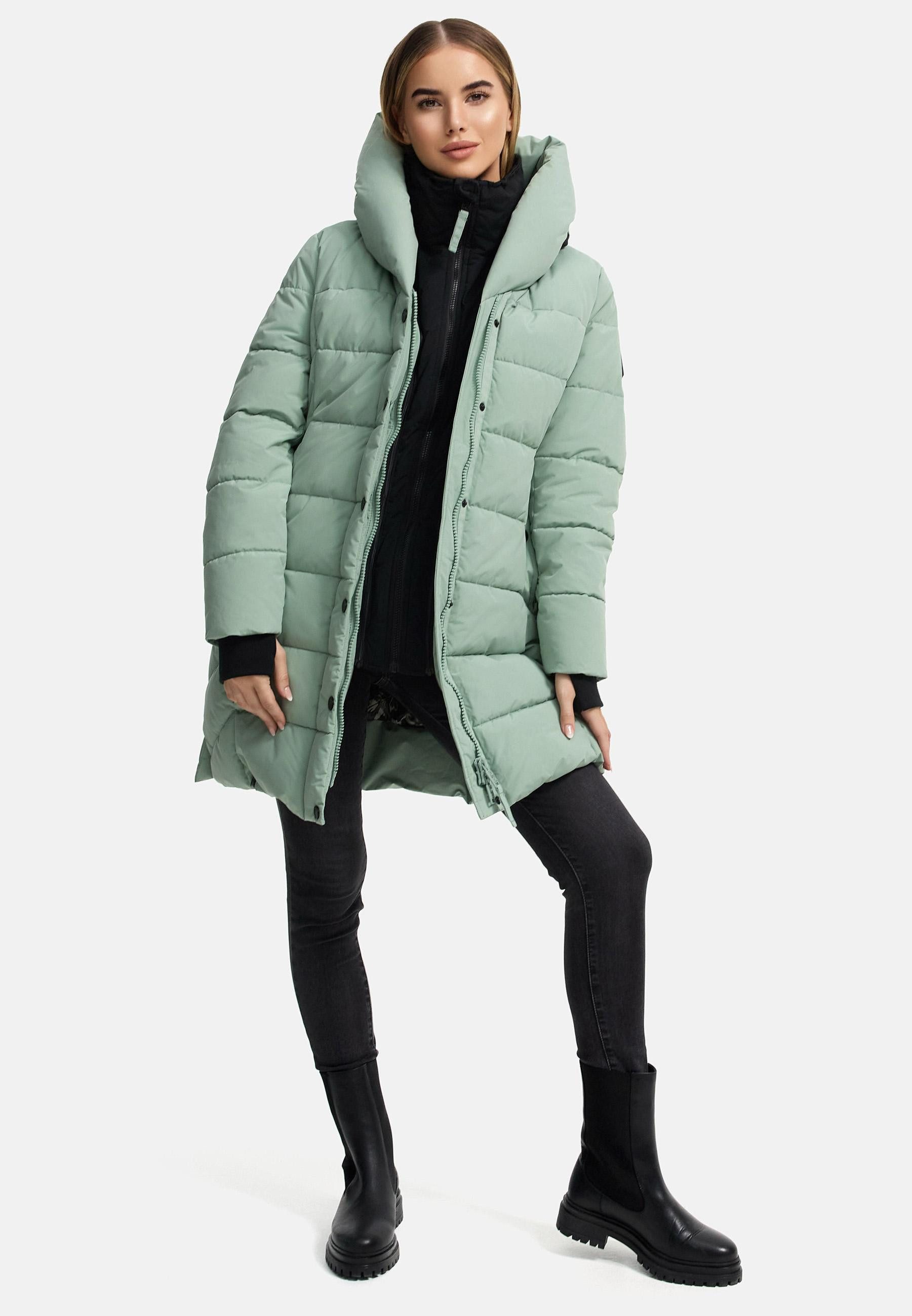 Navahoo Steppmantel Knutschilein Stylischer Damenmantel mit abnehmbarem Fleece-Kragen