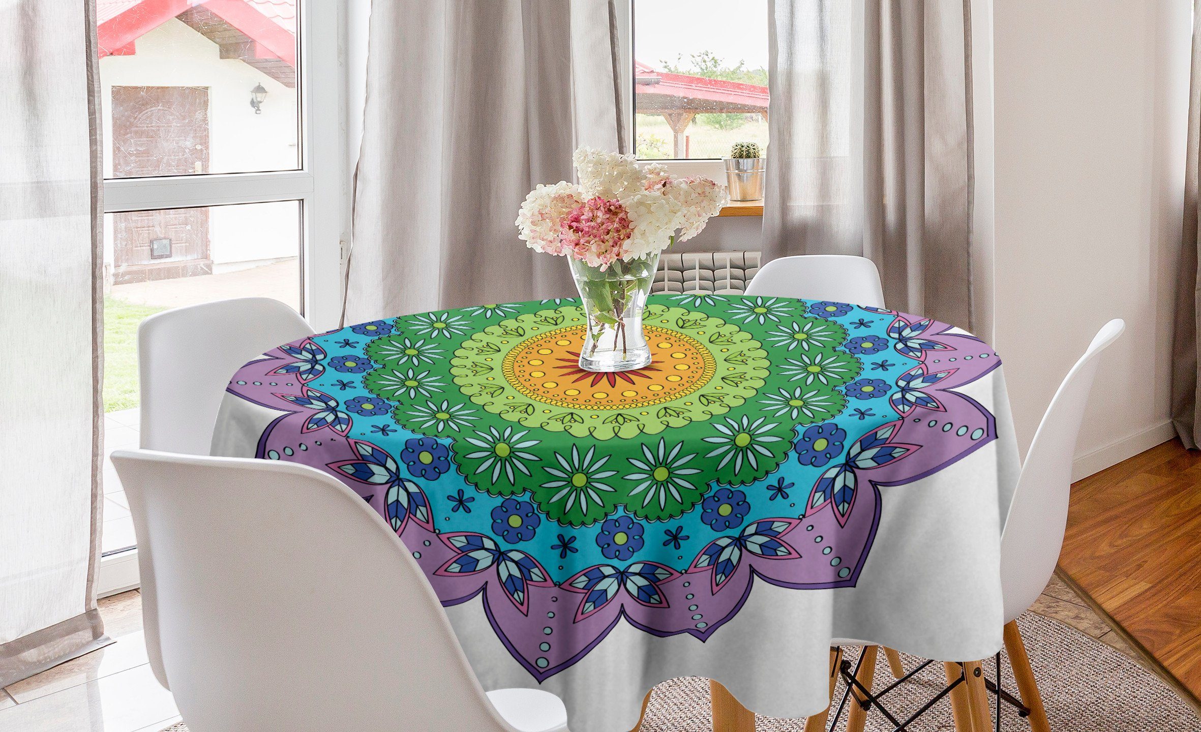 Dekoration, Tischdecke Eastern Abakuhaus Tischdecke für Kreis Daisy Regenbogen-Mandala Küche Abdeckung Esszimmer