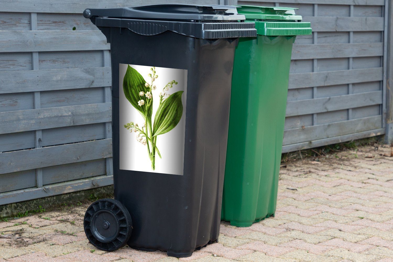 Container, - Abfalbehälter (1 Sticker, Mülleimer-aufkleber, Mülltonne, - Kräuterpflanze St), MuchoWow Blumen Wandsticker Vintage