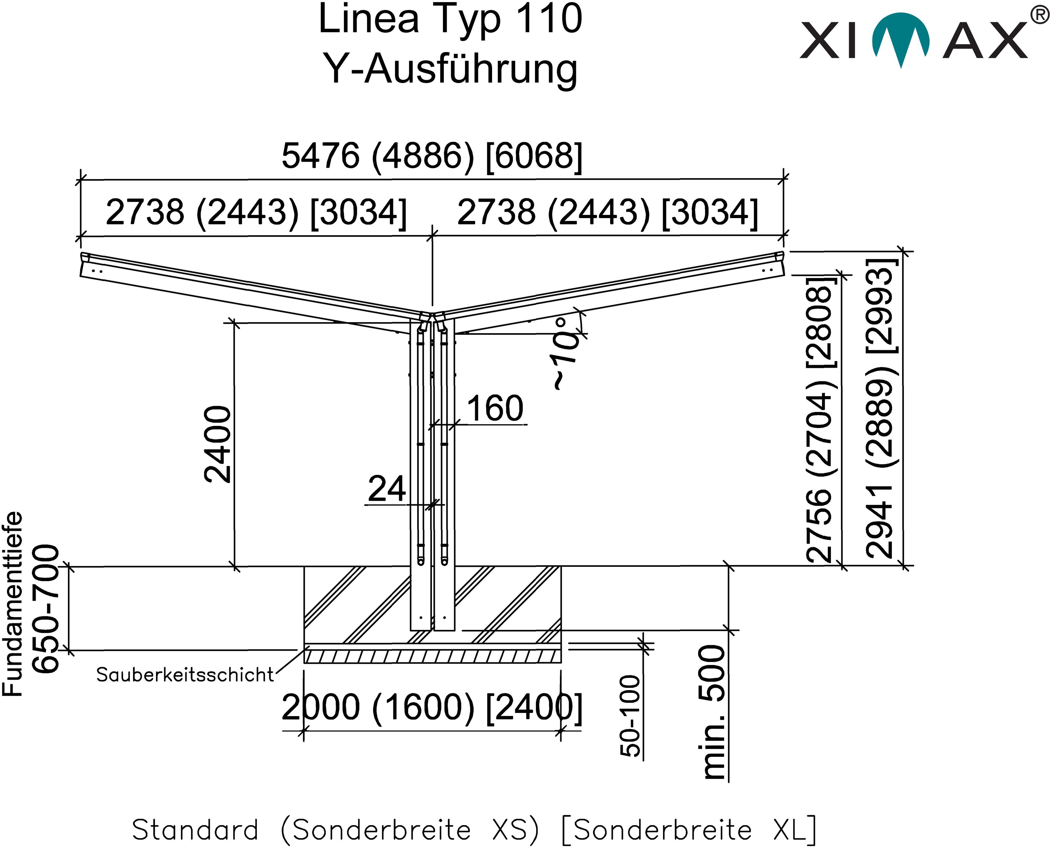 Ximax Doppelcarport Linea Typ cm cm, Einfahrtshöhe, 110 240 Y-Edelstahl-Look, Aluminium 548x495 BxT