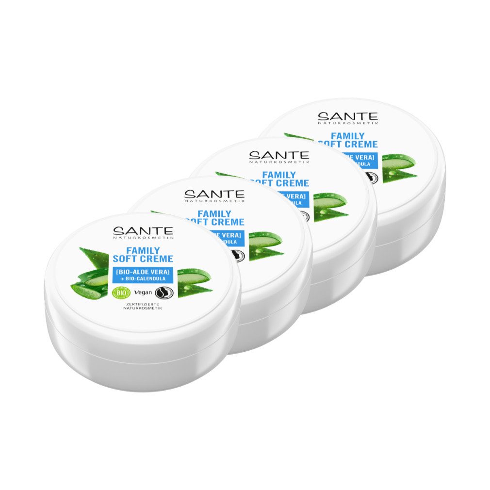 SANTE Gesichtspflege Soft Creme Bio-Calendula und Bio-Aloe Vera Packung, 4-tlg., für alle Hauttypen, mit Creme-Textur, feuchtigkeitsspendend