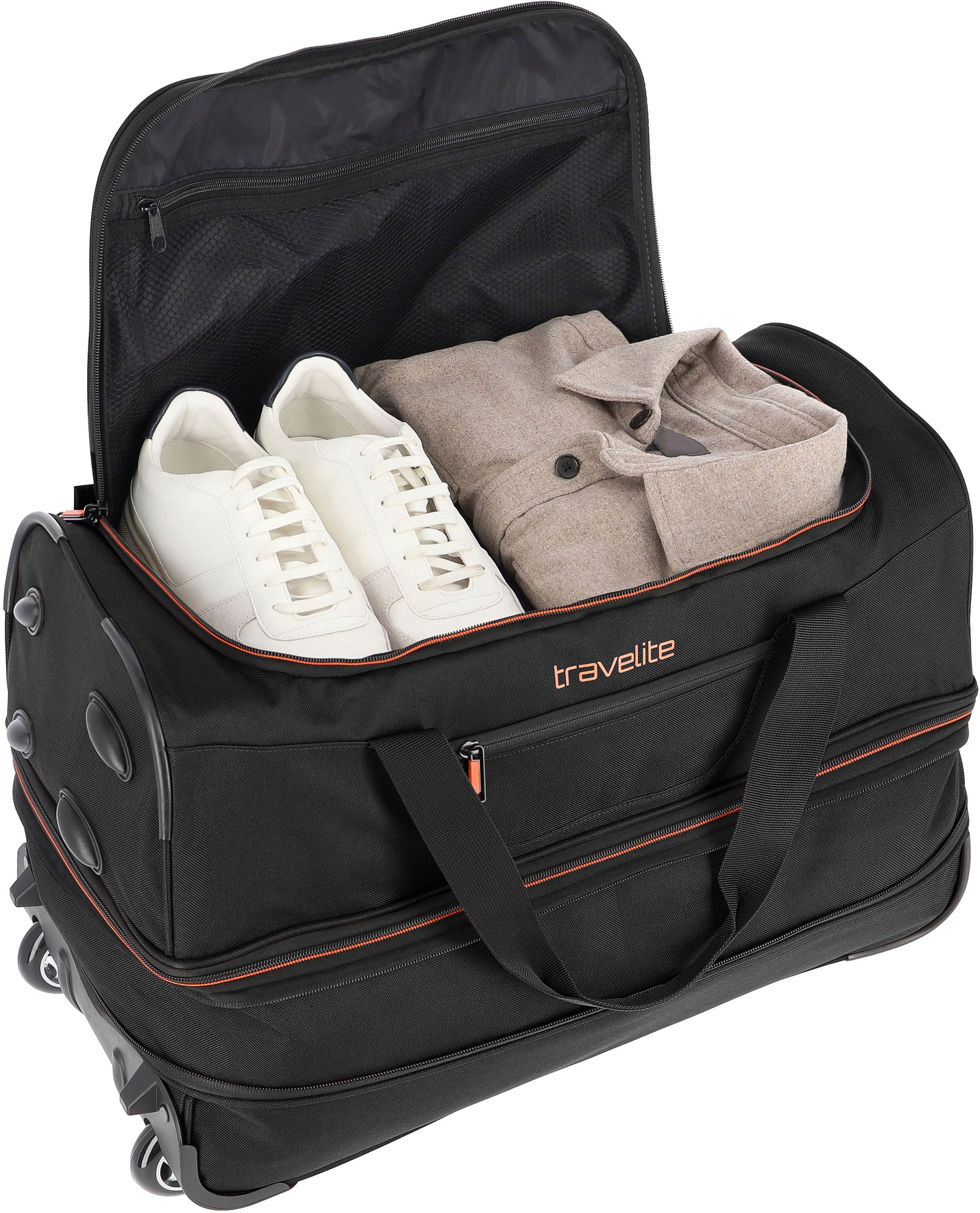 travelite Reisetasche Basics, 55 cm, Schwarz Rollen mit