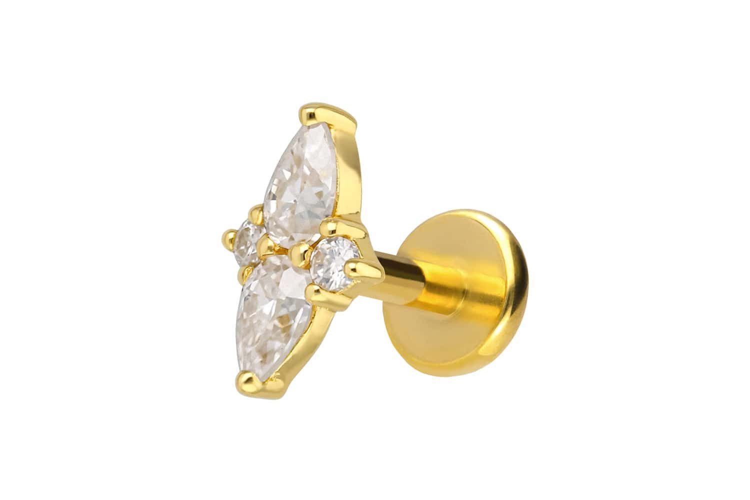 PIERCINGLINE Piercing-Set Titan Labret mit Innengewinde + 925er Silber Aufsatz MOISSANIT-BLUME (Labrets, 1-tlg)