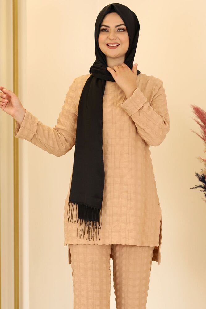 fashionshowcase Hosenanzug Sommerlicher Damen Longtunika-Anzug - Modischer Hijab Zweiteiler