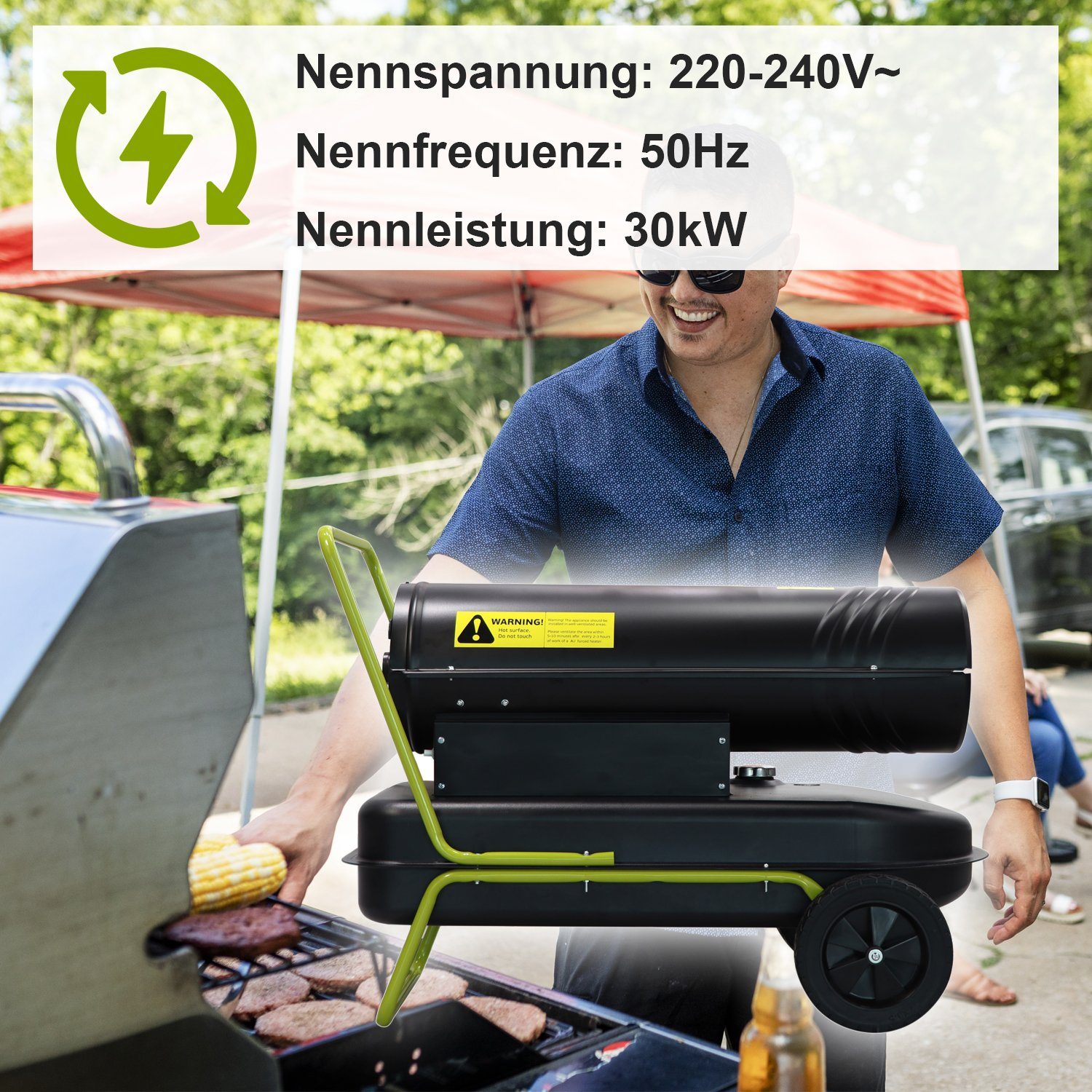 TroniTechnik Heizlüfter Heizkanone, Heizgerät TT-HK-243,30kW Leistung,integrierter Tank, 30000 W, Thermisch geschützter Motor, hitzeresistente Stahlkammer