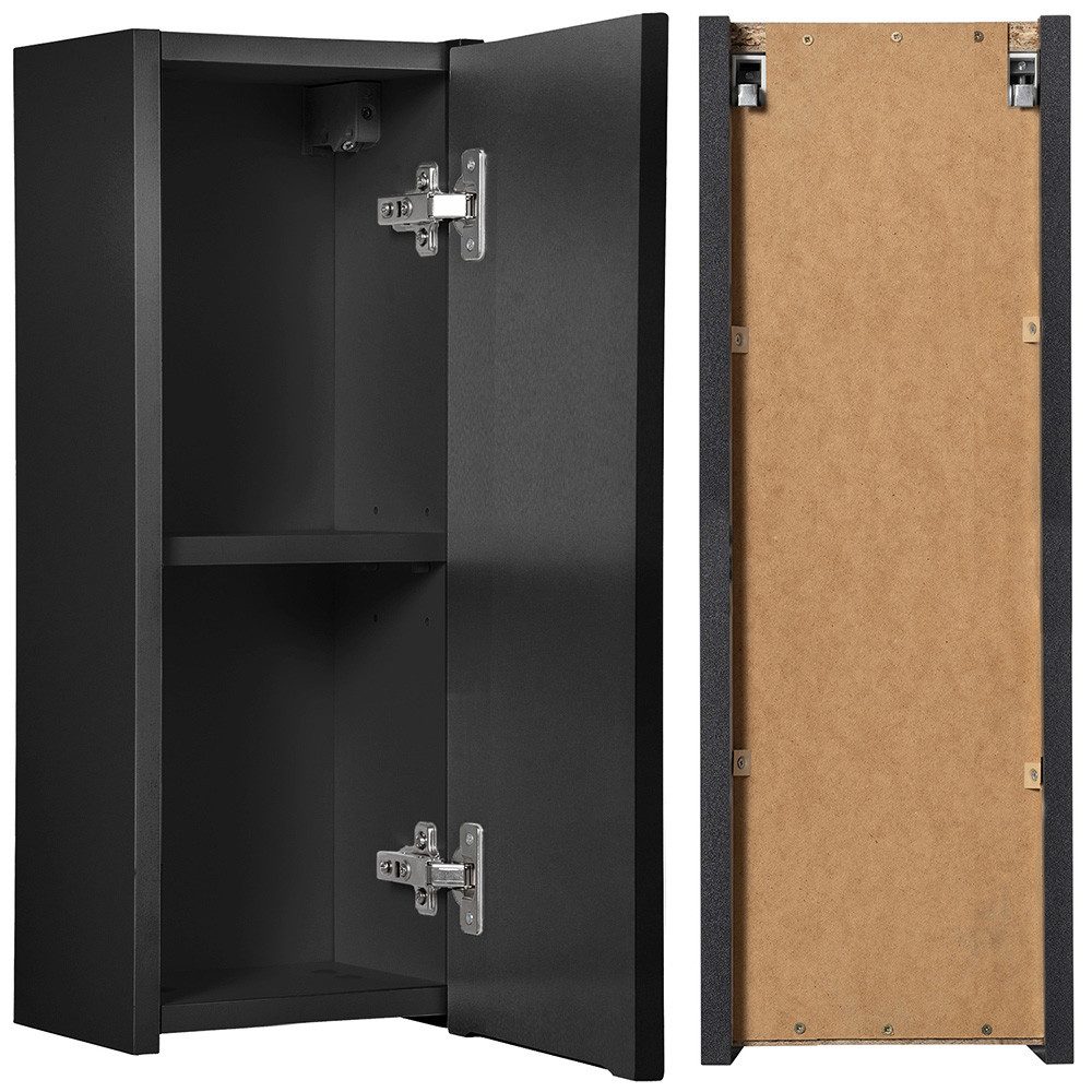 Lomadox Hängeschrank NEWPORT-56-BLACK 20cm Badschrank 1-trg schwarz gerillte Front grifflos