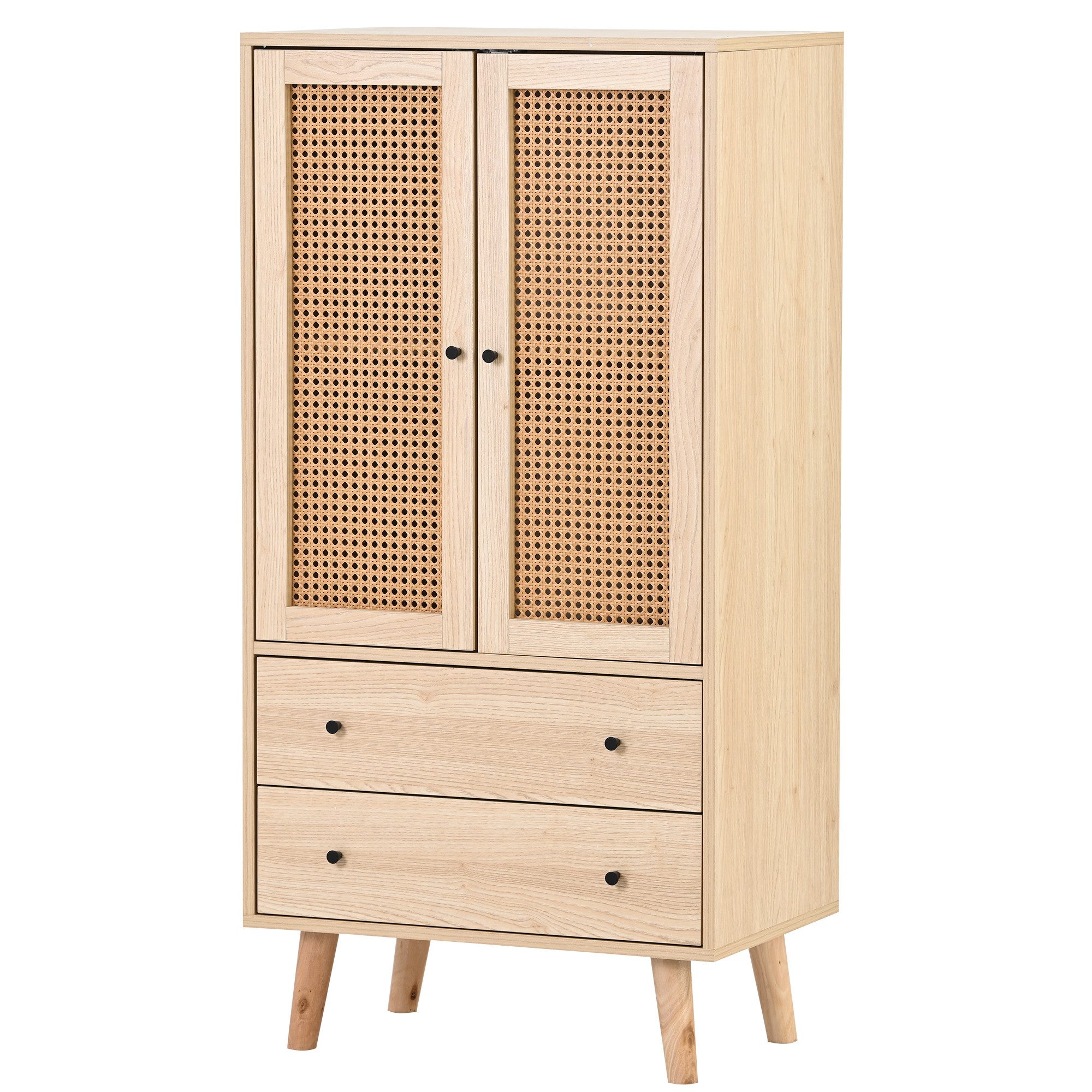 Flieks Kommode, Sideboard mit 2 Schubladen und 2 Türen Rattan 60x40x120cm