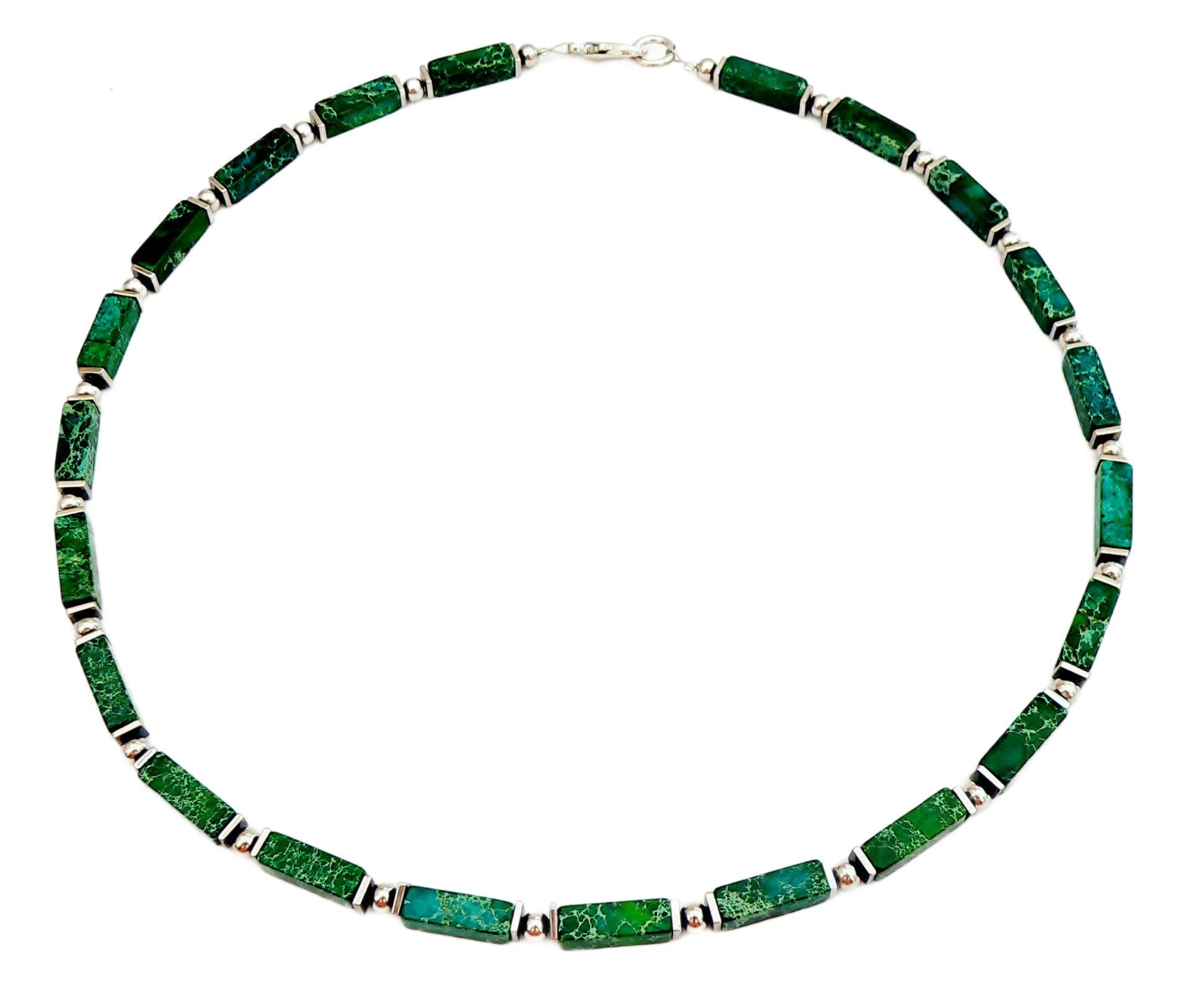 traumschmuck Collier 226e Collier Jaspis Rechteck Edelstein dunkelgrün grün silberfarben (Valentinstag), handgefertigt, Made in Germany