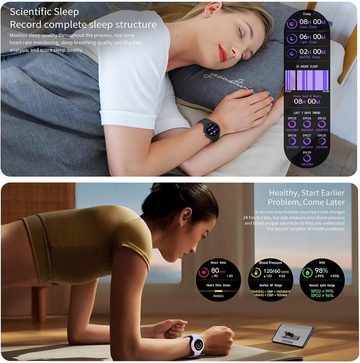 findtime Schlafüberwachung, IP67-Wasserdichtigkeit Smartwatch (2,01 Zoll, Android, iOS), mit Telefonfunktion Pulsuhr Blutdruckmessung Schrittzähler Fitnessuhr