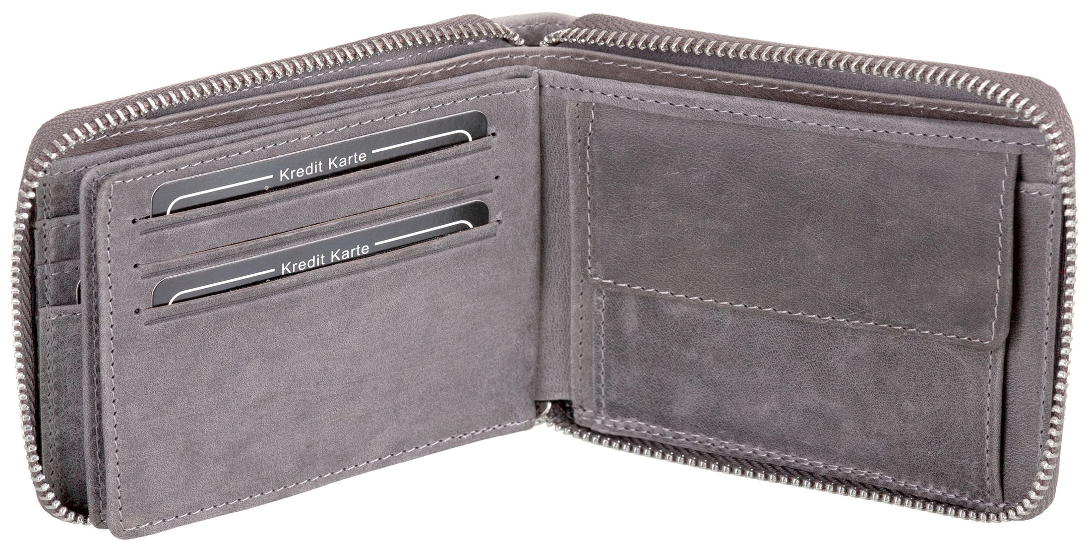 Geldbörse, BAG Echt STREET mit Portemonnaie Reißverschluss grau Geldbörse RFID-Schutz Leder Geldbeutel