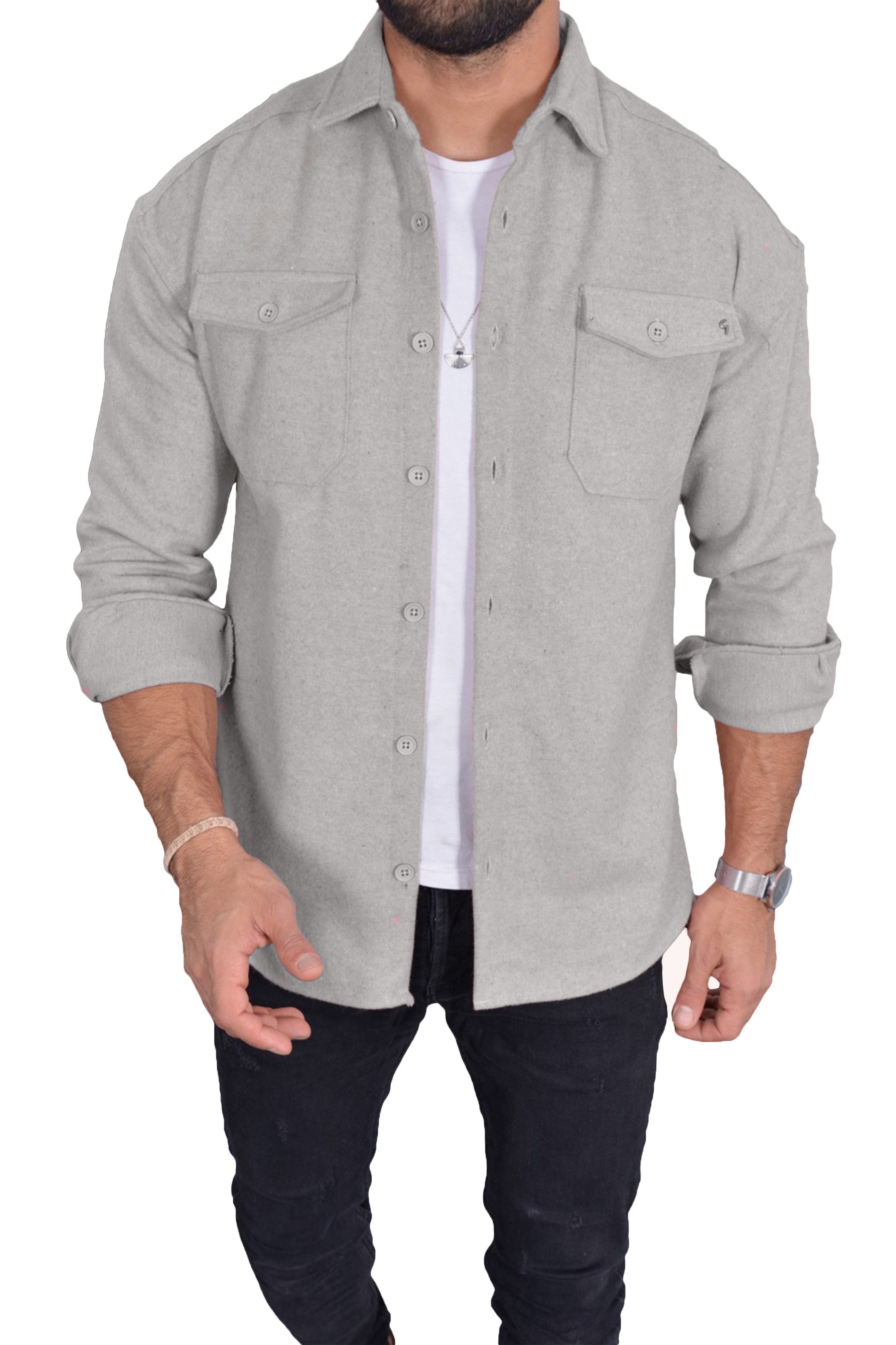 Megaman Jeans Langarmhemd Dickes Unifarben Hemdjacke Premium Freizeithemd günstig online kaufen