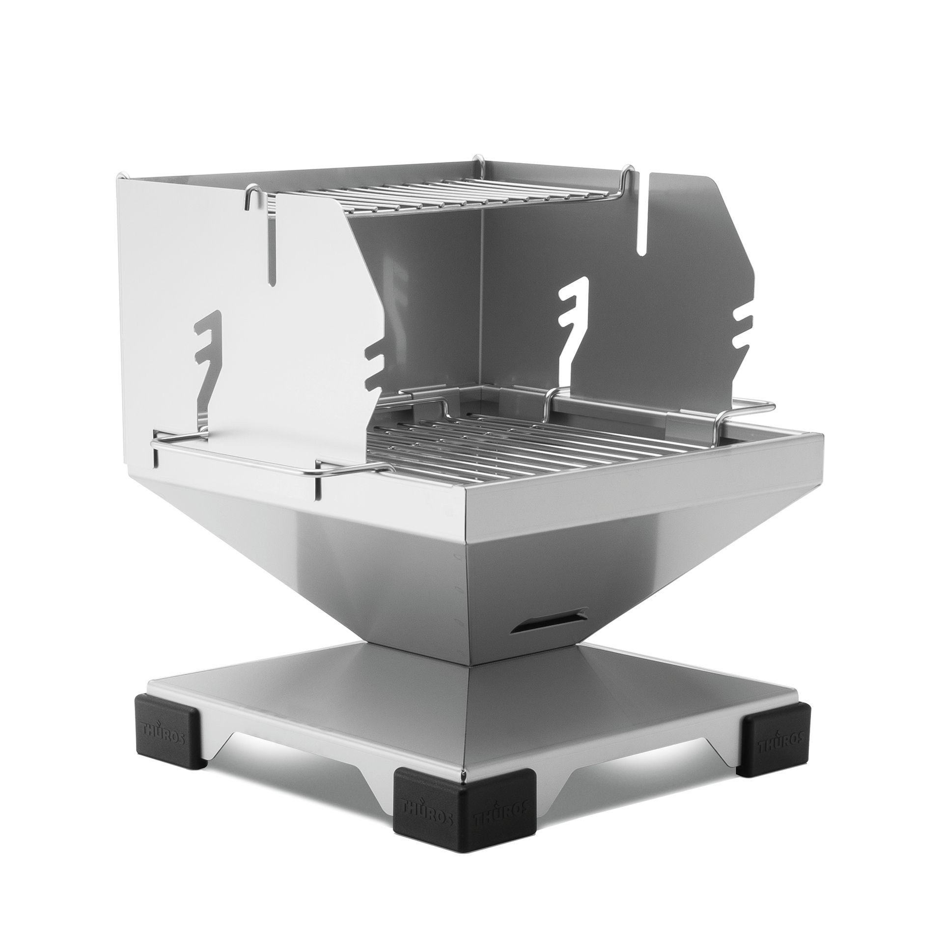 Thüros Holzkohlegrill T1 Direkt Plus Set, inkl. Windansteckblech & Warmhalterost, Edelstahl