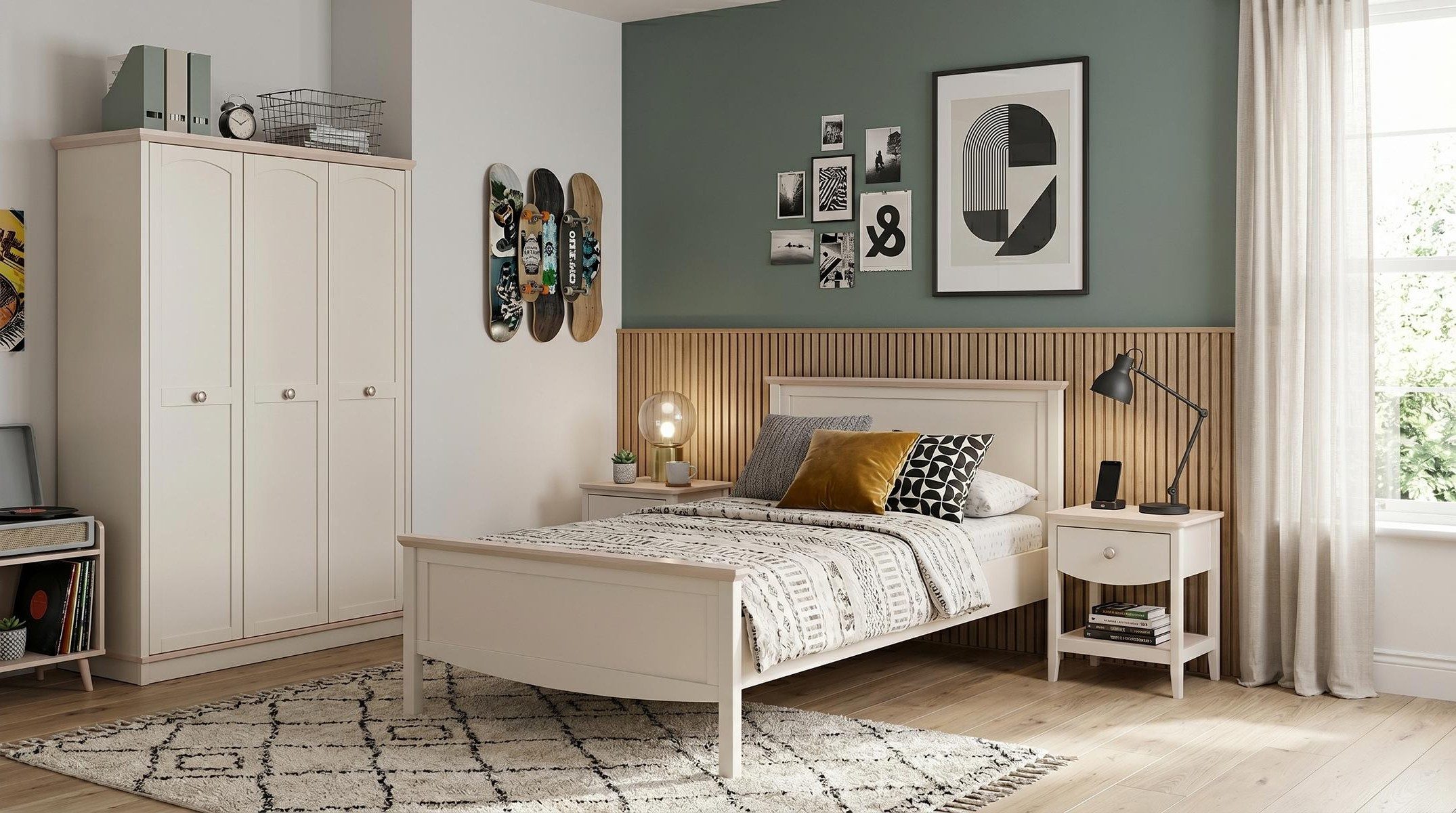 Xlmoebel Kleiderschrank Weißes modernes Jugendzimmer Bett mit Kleiderschrank und Nachttischen (Jugendzimmer-Set, 4-St., 4-tlg)