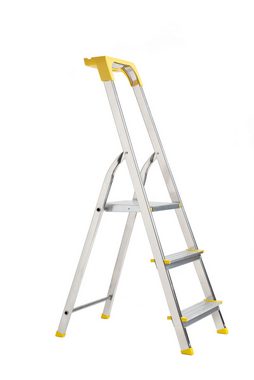 nm_trade Stehleiter Stehleiter Haushaltsleiter mit 3 Stufen Profi Leiter + Ablage, leicht, robust, belastbar bis 120 kg, aus Aluminium, rostfrei
