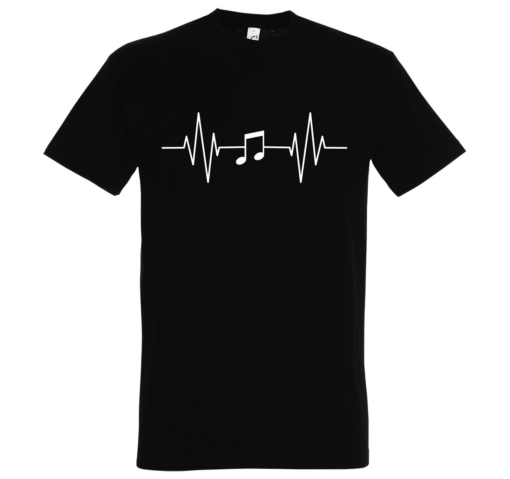 Herren Frontprint Designz Note Shirt Heartbeat T-Shirt mit Schwarz Music Youth Musik