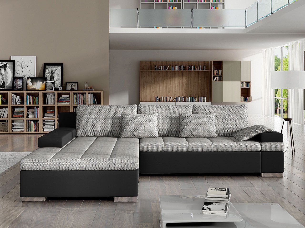Moderne Ecksofa Eckcouch, mit Bettkasten MIRJAN24 und L-Form Schlaffunktion, Couch Bangkok,