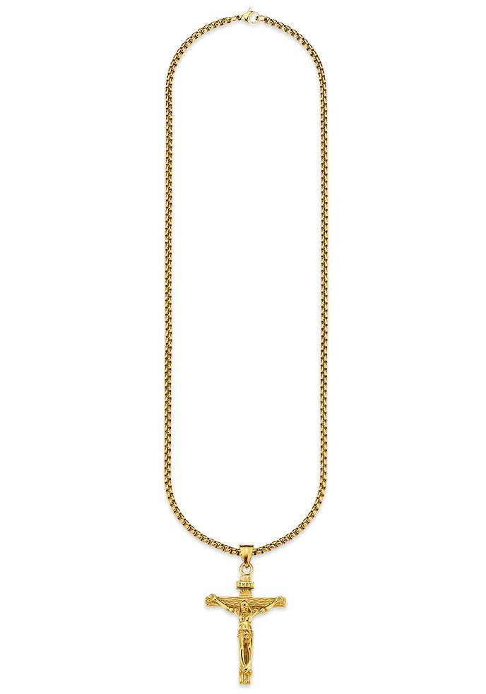 Bruno Banani Kette mit Anhänger Schmuck Geschenk Halskette Kreuz Gravur INRI Venezianerkette