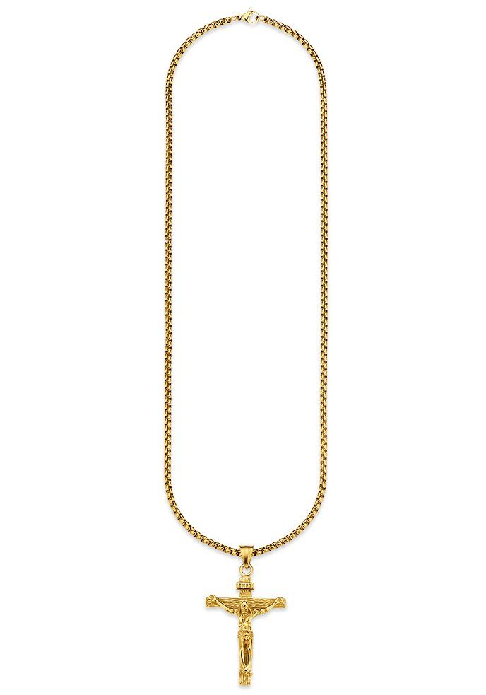 Bruno Banani Kette mit Anhänger Schmuck Geschenk, Halskette Kreuz Gravur  INRI Venezianerkette Gold, Zu Hoodie, Shirt, Jeans, Sneaker! Anlass  Geburtstag, Weihnachten