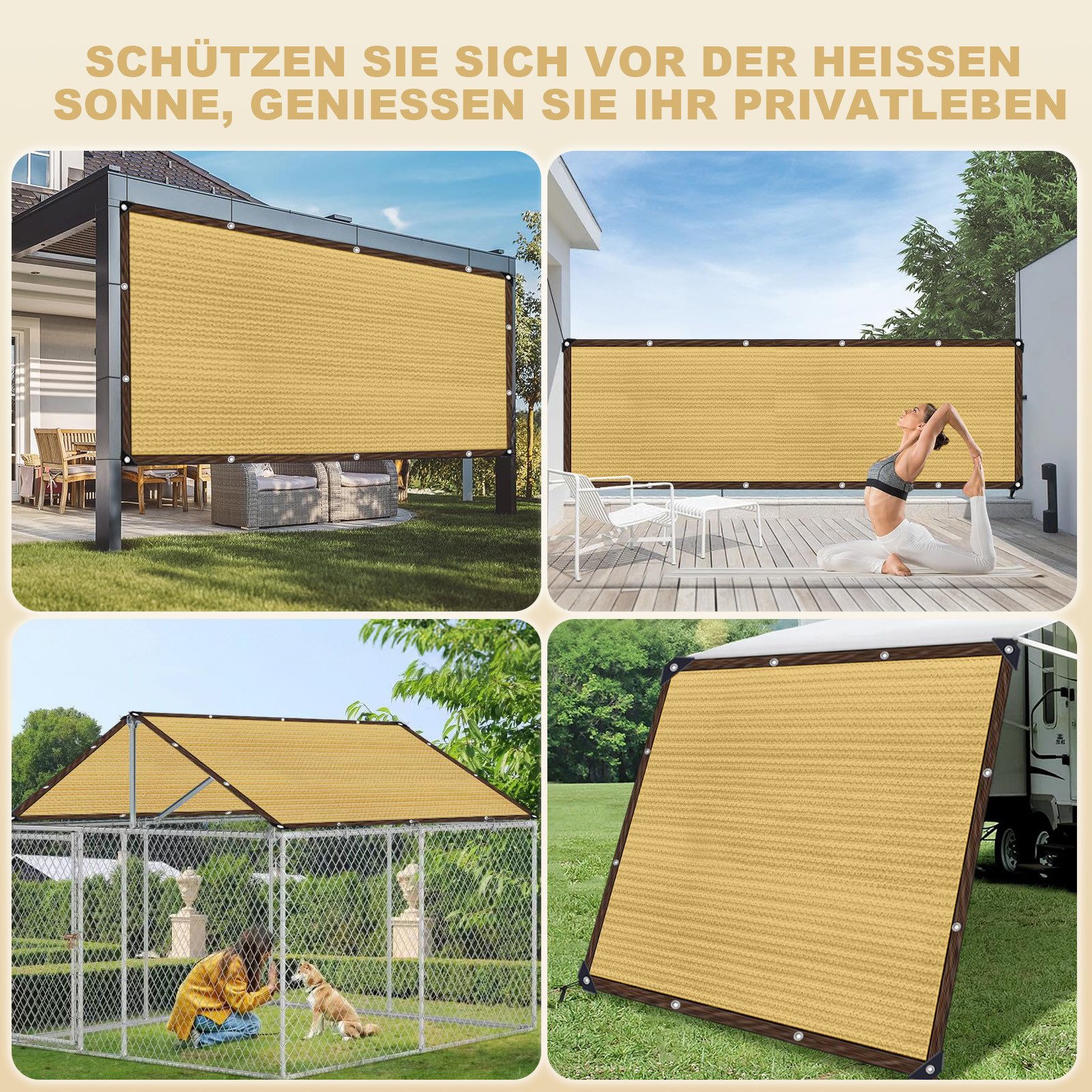 LMaxhome Sonnensegel Sichtschutz Balkon Windschutz mit Ösen UV-Schutz HDPE wetterfest – Bild 4 von 5
