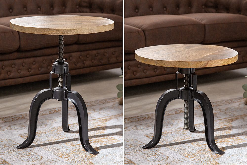 riess-ambiente Beistelltisch ENGINEER Ø50cm natur / schwarz (Einzelartikel, 1-St), Wohnzimmer · Massivholz · Eisen · rund · höhenverstellbar · Industrial