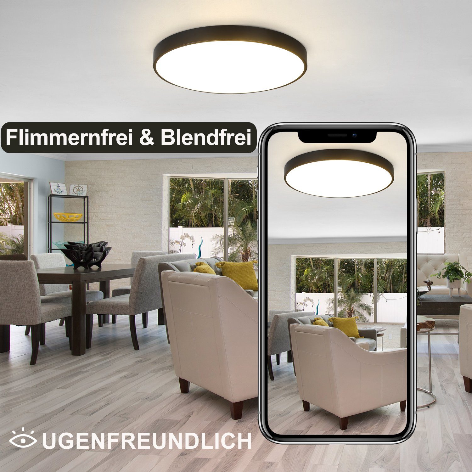 Nettlife LED Panel Schwarz Dimmbar Deckenlampe 37CM 3000-6500K Rund Flach, günstig online kaufen