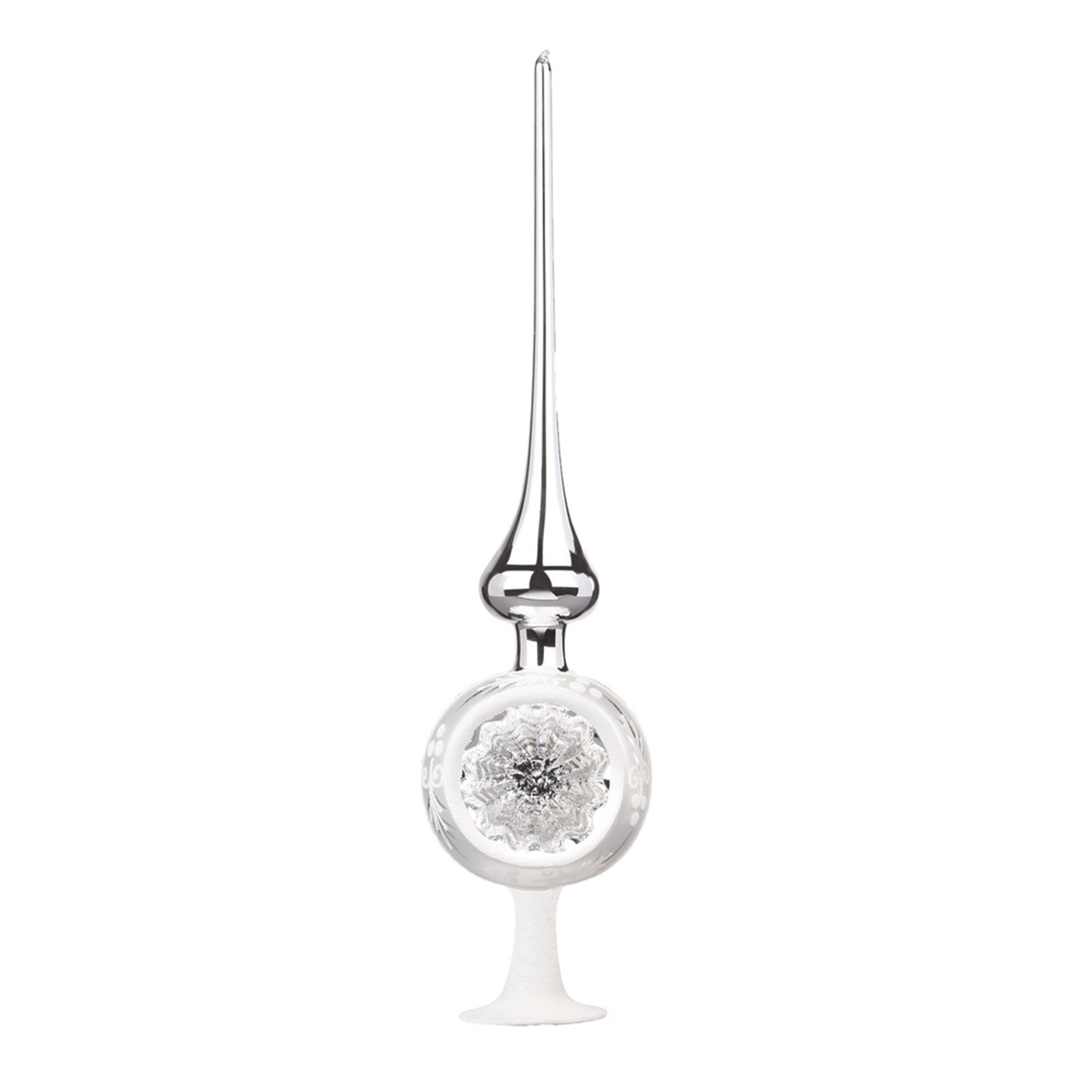 INGE-GLAS® Christbaumspitze, Christbaumspitze Glas 33cm Reflex Ornament Silber glänzend
