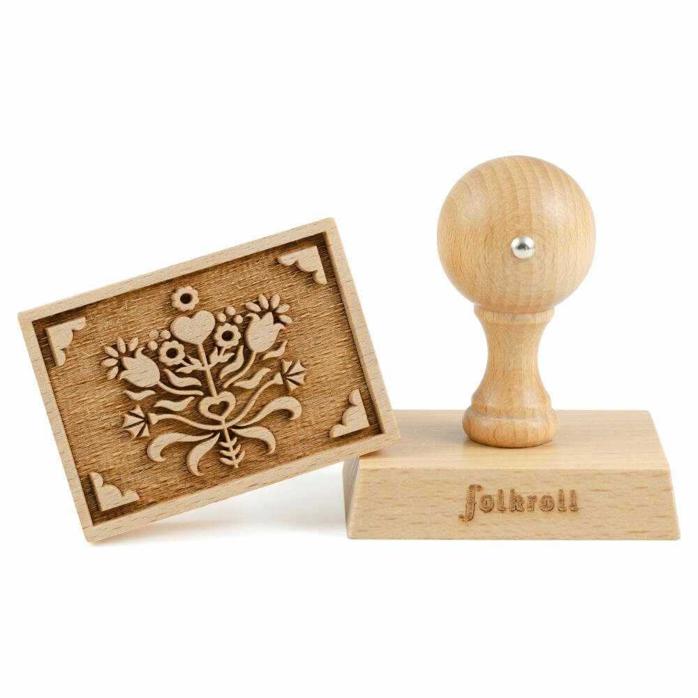 folkroll Gebäckstempel Blumenstrauß, 70x50 mm, Buchenholz