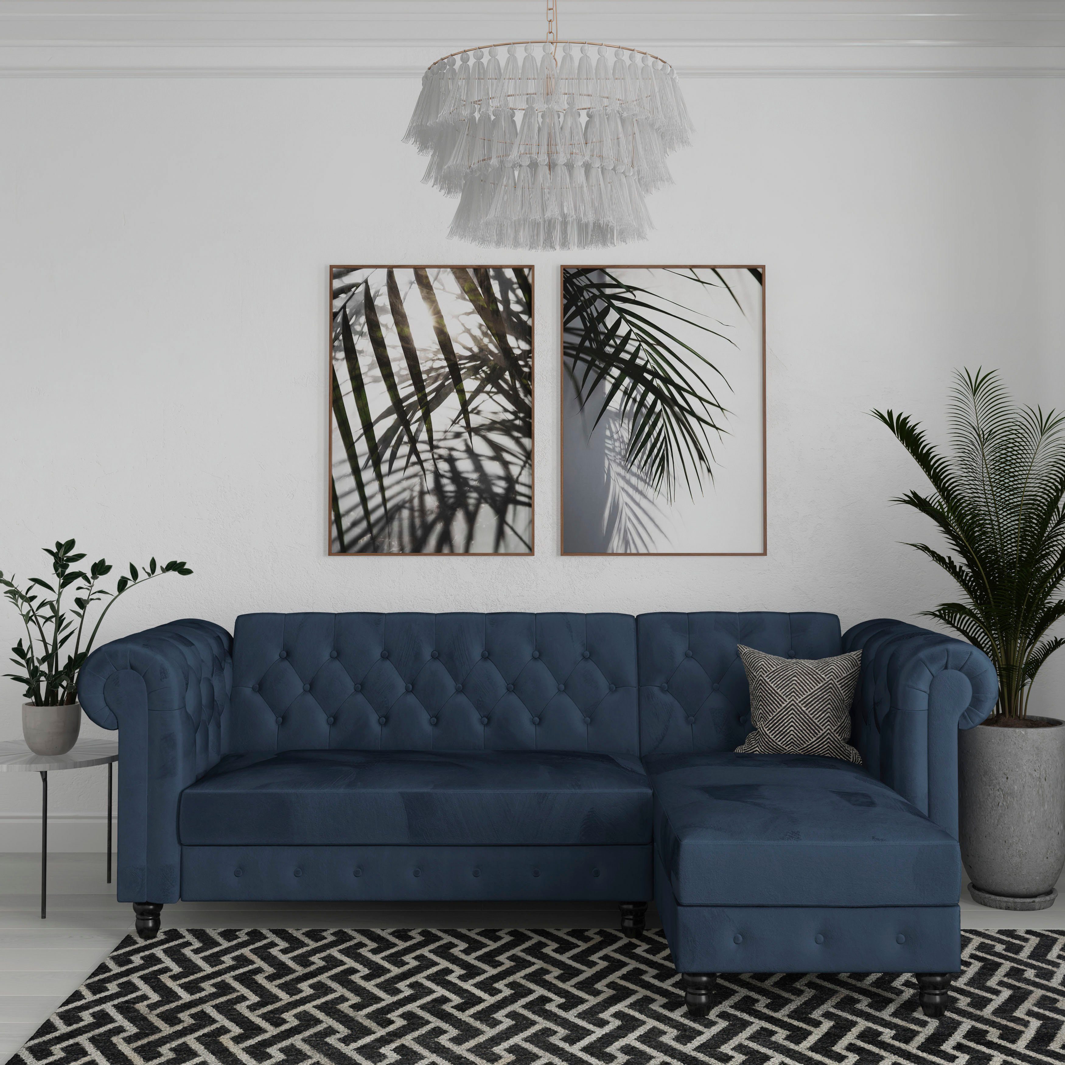 Dorel Home Ecksofa Felix, L-Form, 241 cm (Liegefl.108x195 cm), Recamiere tauschbar, verstellb. Rückenlehne, Bett-Funktion, Velours, Kunstleder, Vintage