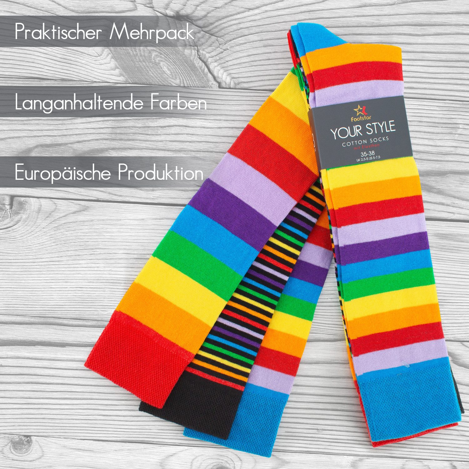 Footstar Langsocken Damen Herren Kniestrümpfe geringelt (6 Paar) – Bild 3 von 4